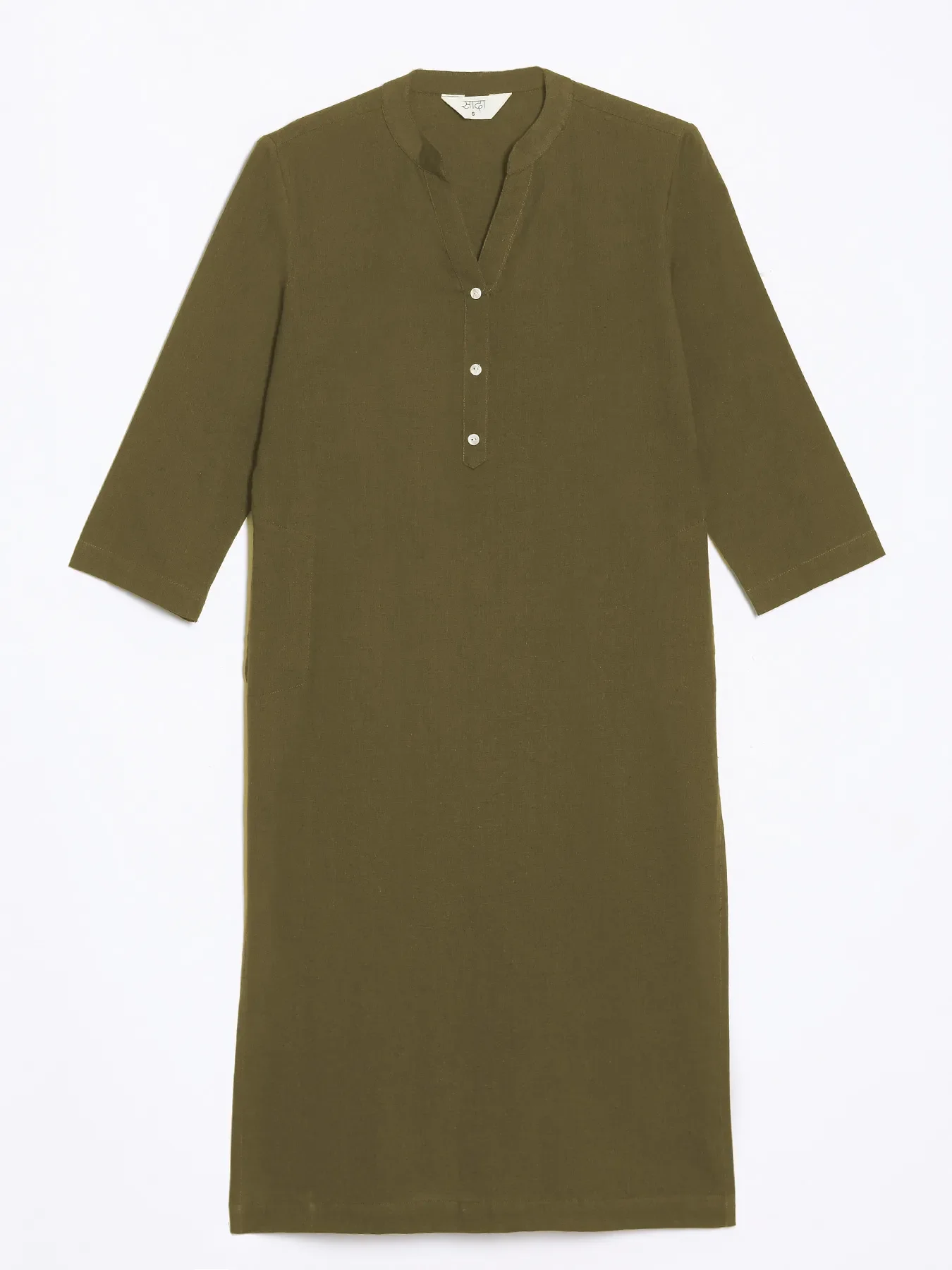 Women Olive Green Airy Linen Long Kurta - Image 12