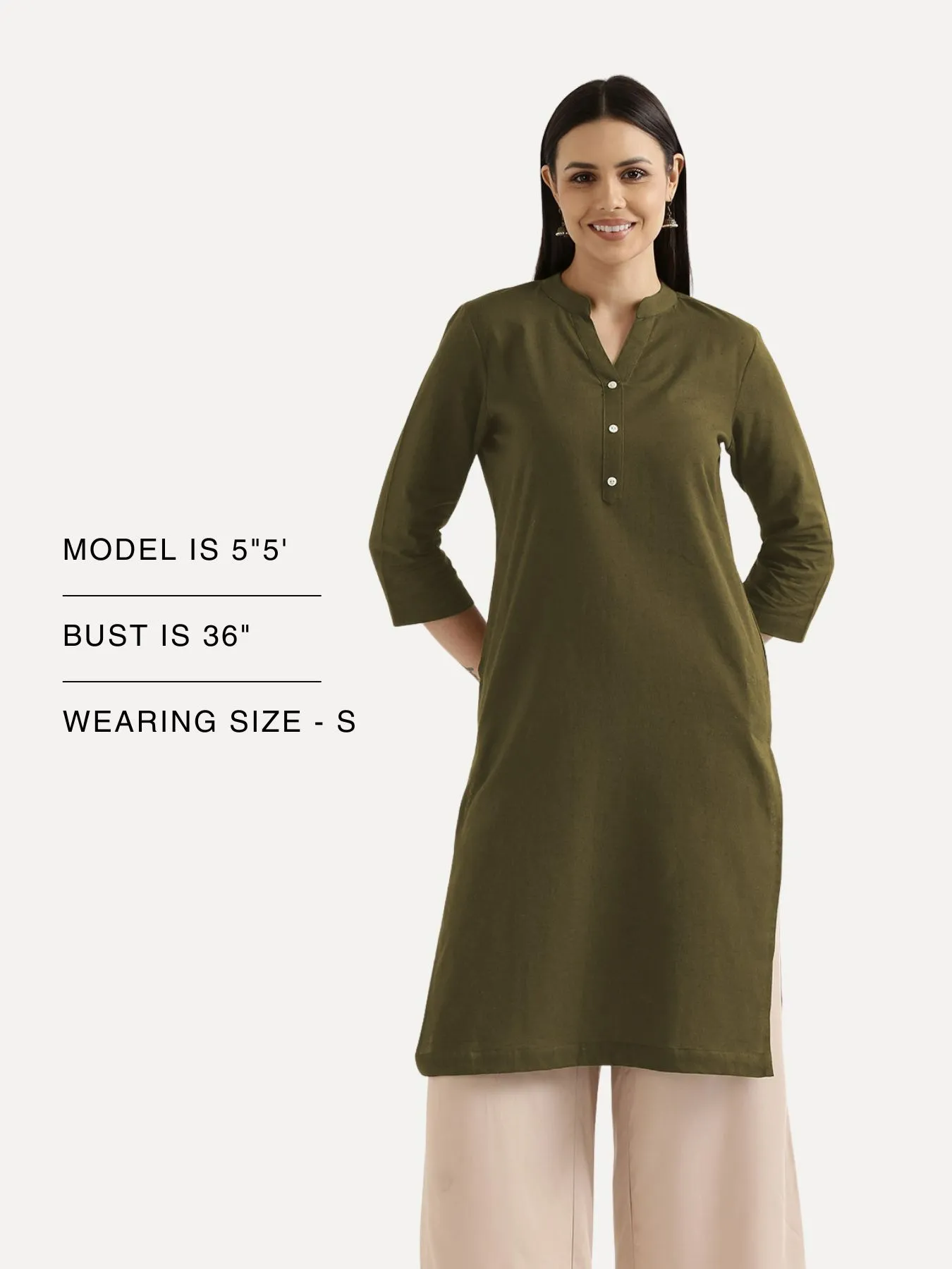 Women Olive Green Airy Linen Long Kurta - Image 13