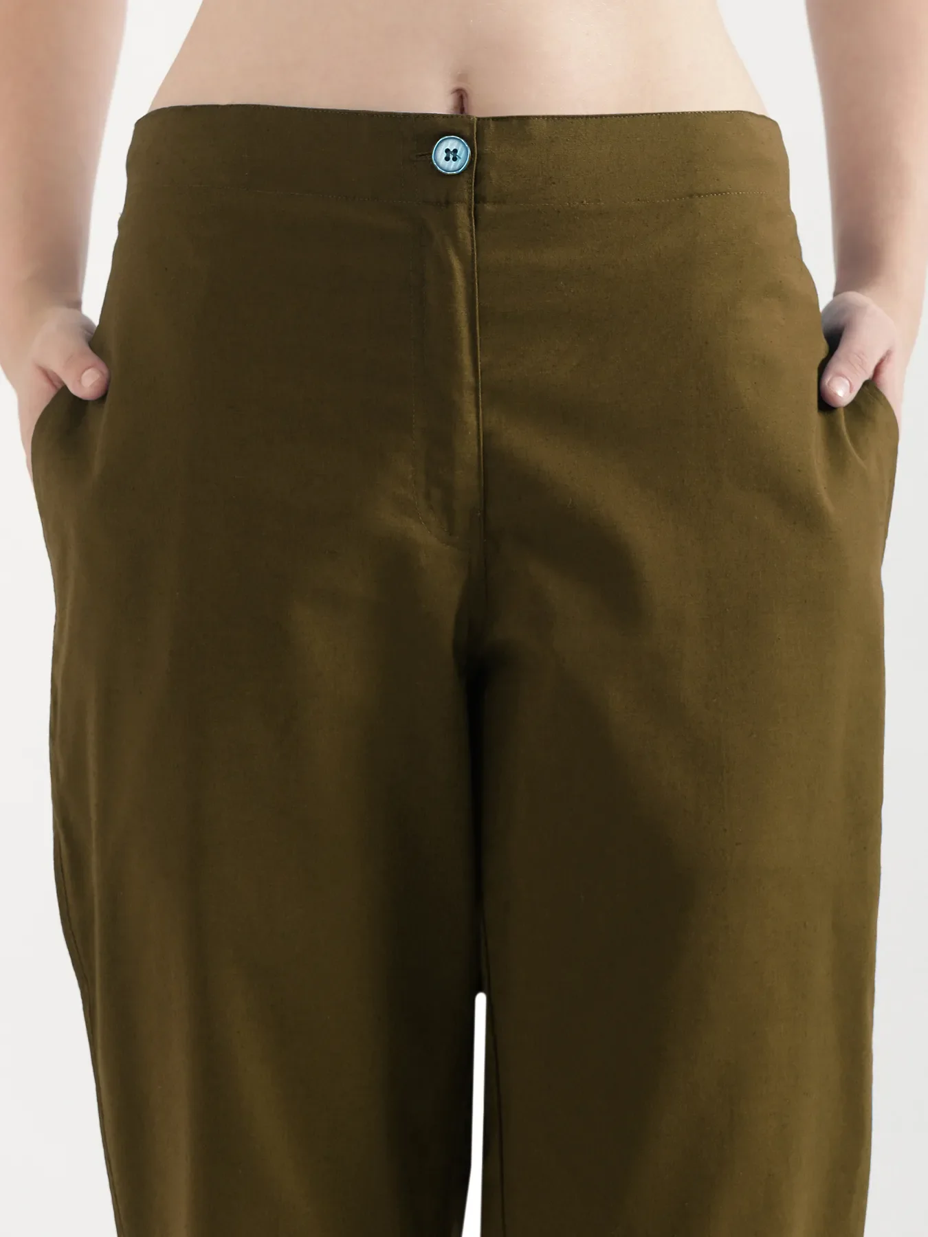 Women Olive Green Airy Linen Straight Pants - Image 10