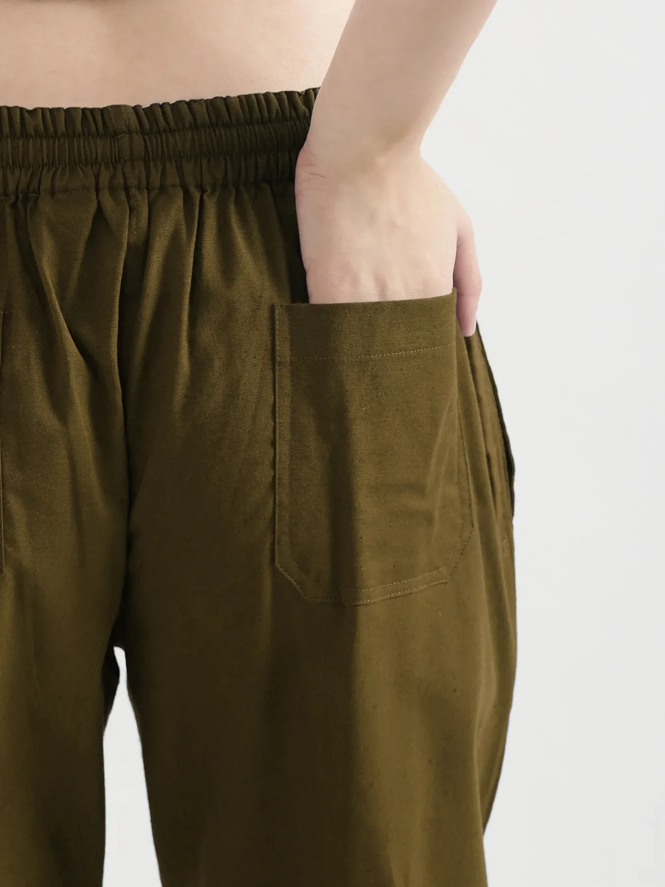 Women Olive Green Airy Linen Straight Pants - Image 11