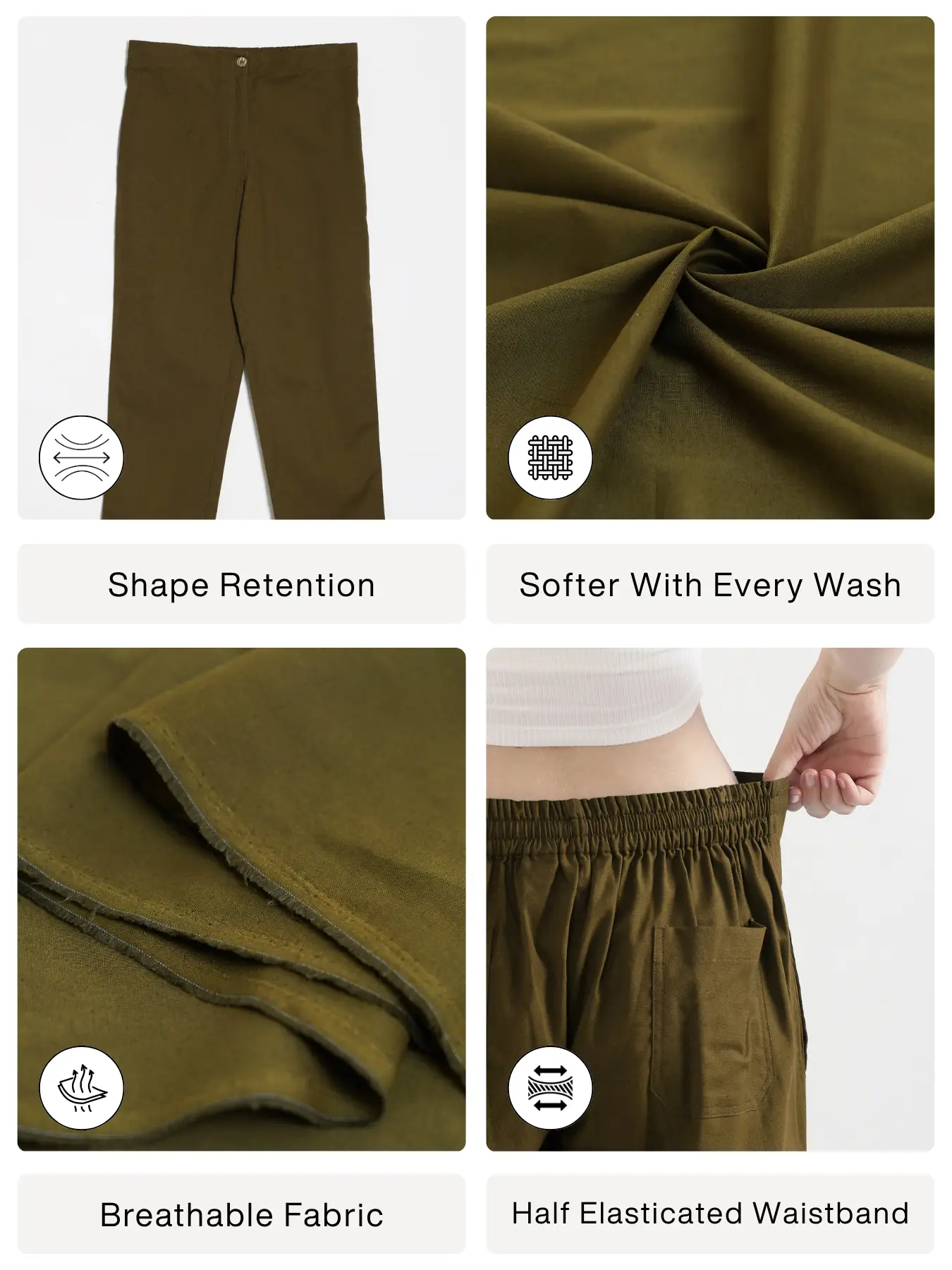 Women Olive Green Airy Linen Straight Pants - Image 2