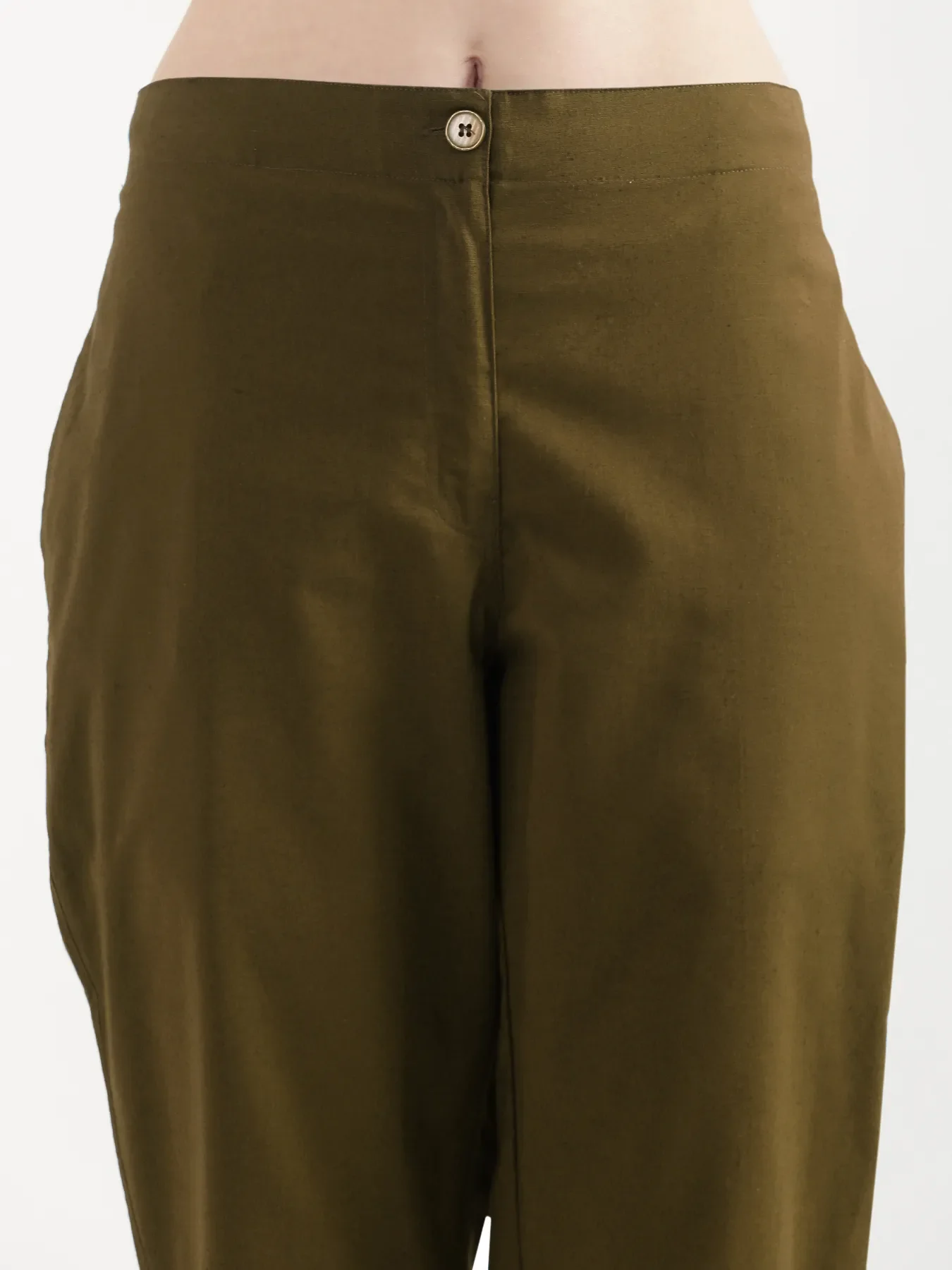 Women Olive Green Airy Linen Straight Pants - Image 8