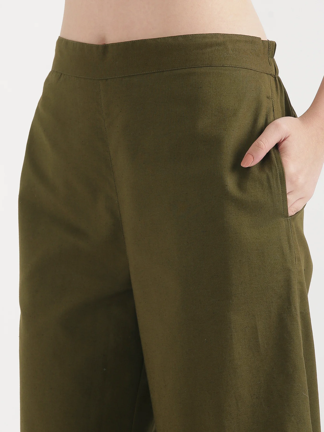 Women Olive Green Airy Linen Wide Leg Pant - Image 12