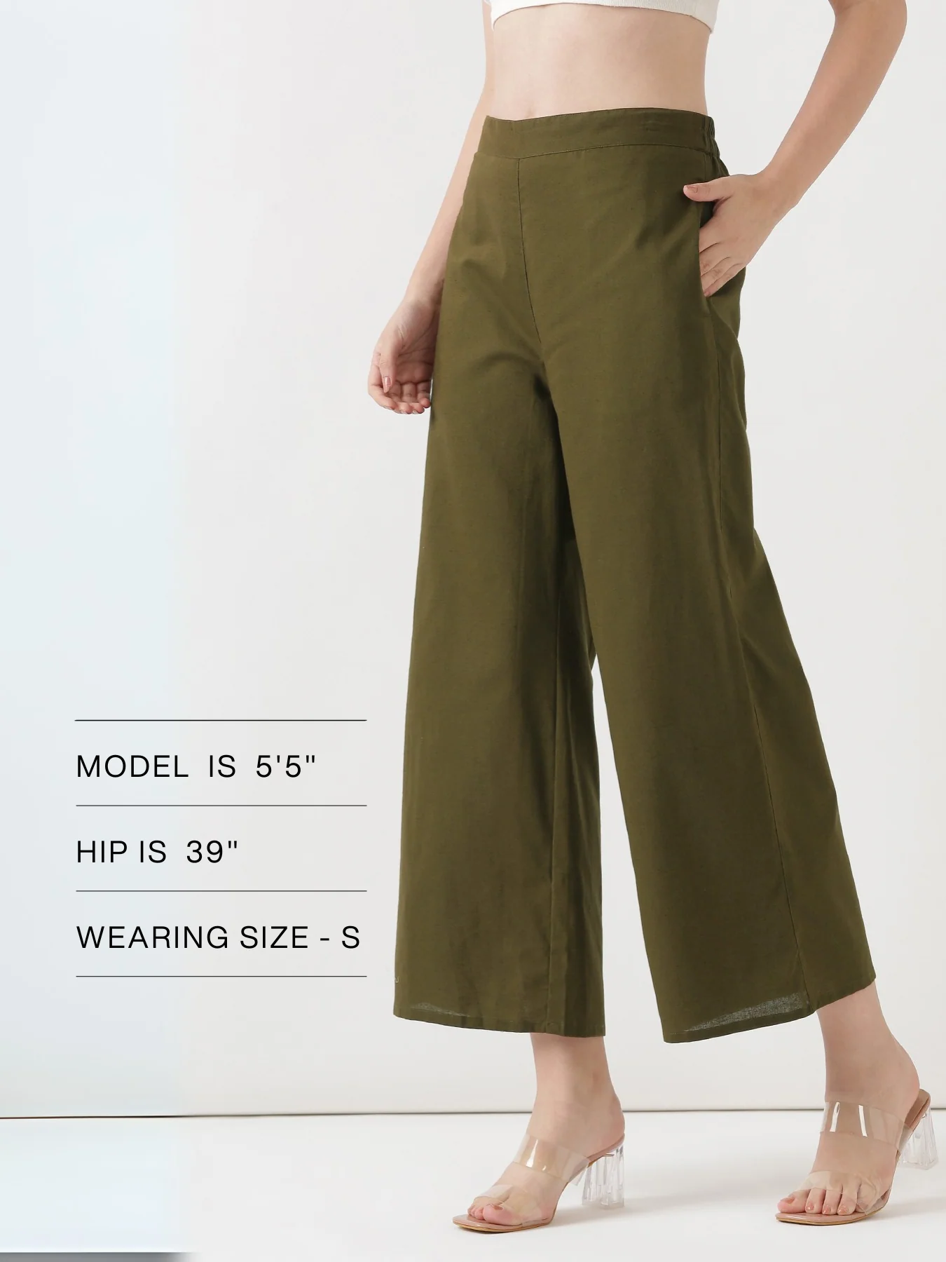 Women Olive Green Airy Linen Wide Leg Pant - Image 15