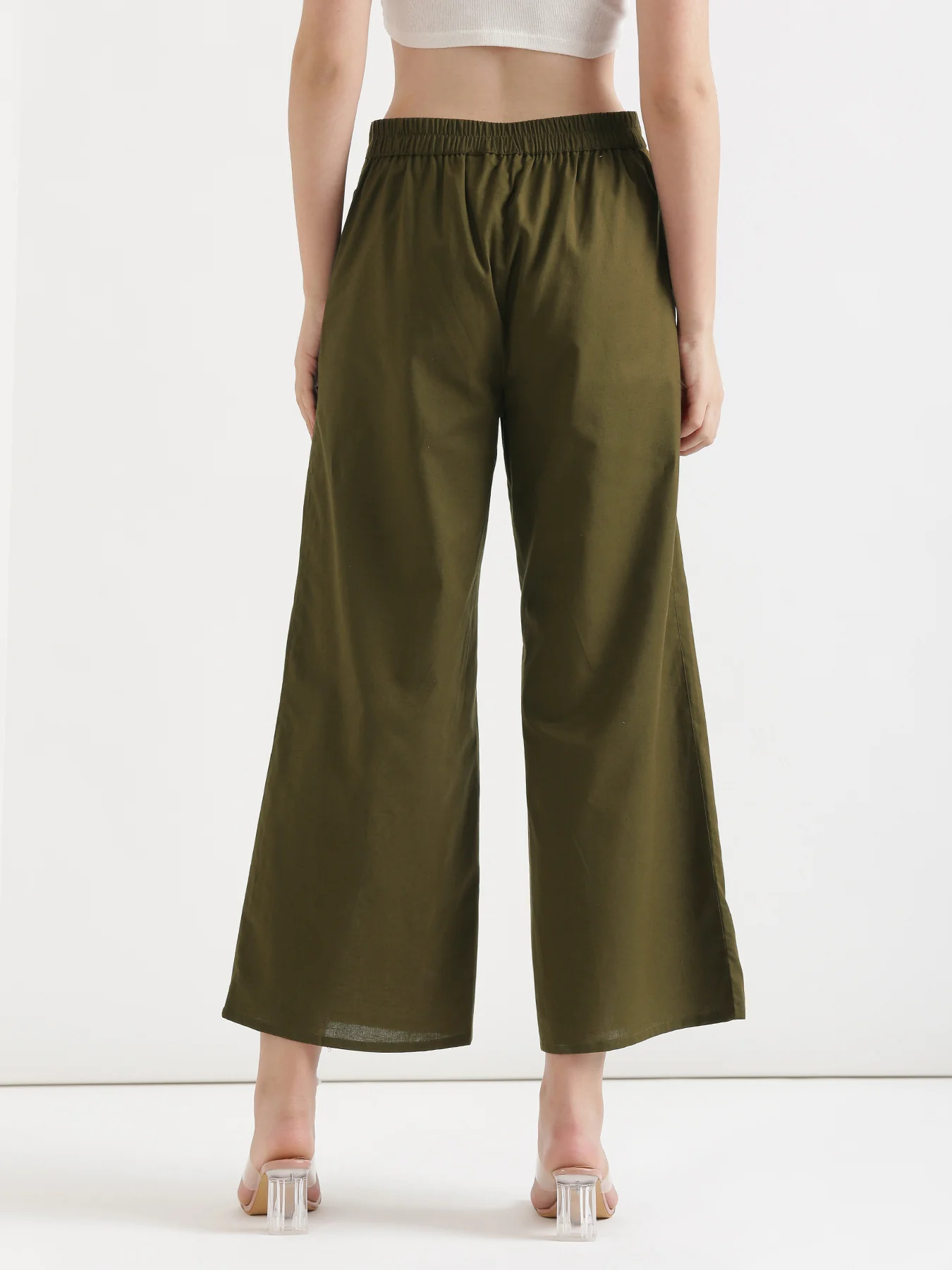 Women Olive Green Airy Linen Wide Leg Pant - Image 5