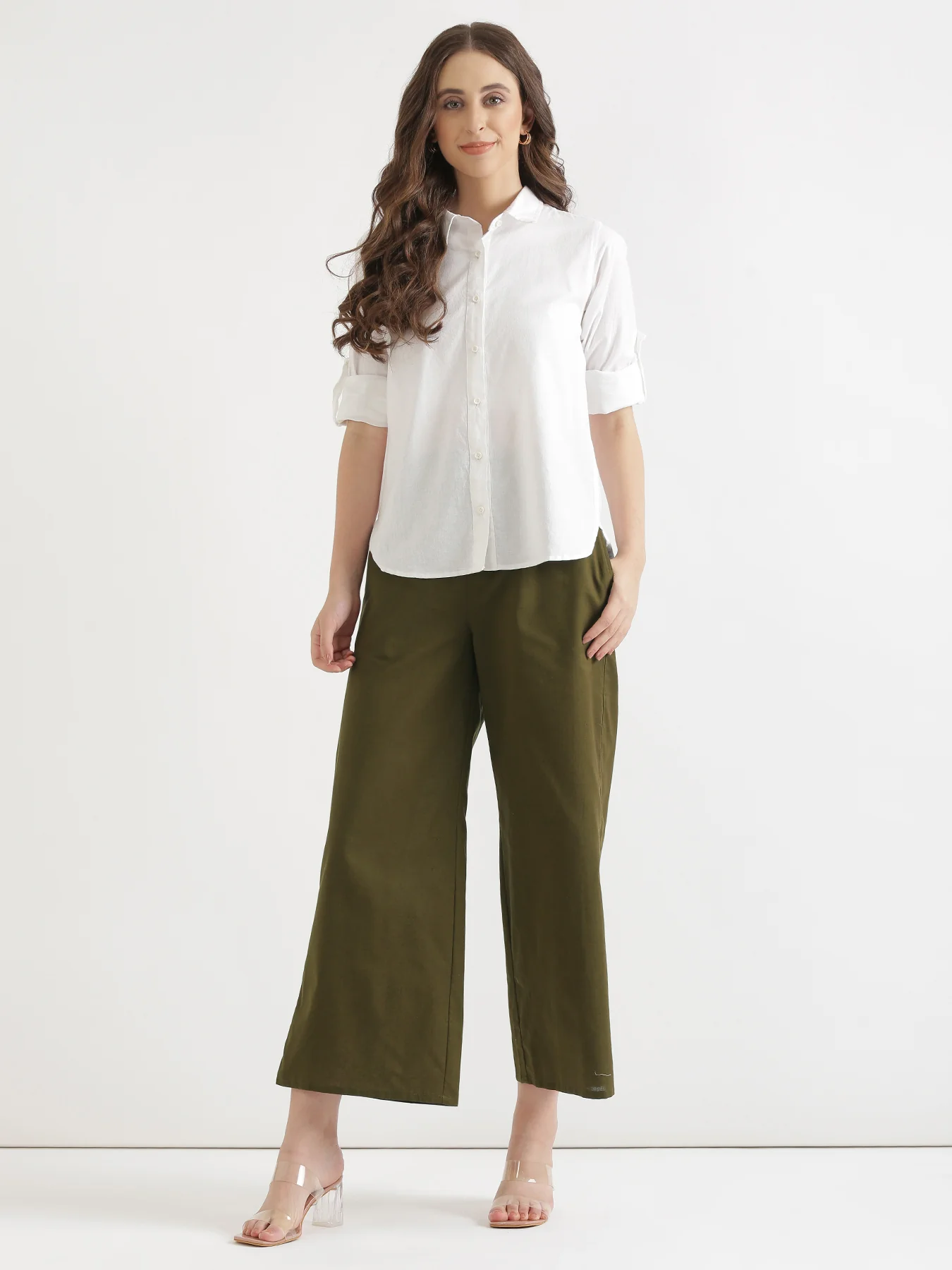 Women Olive Green Airy Linen Wide Leg Pant - Image 6