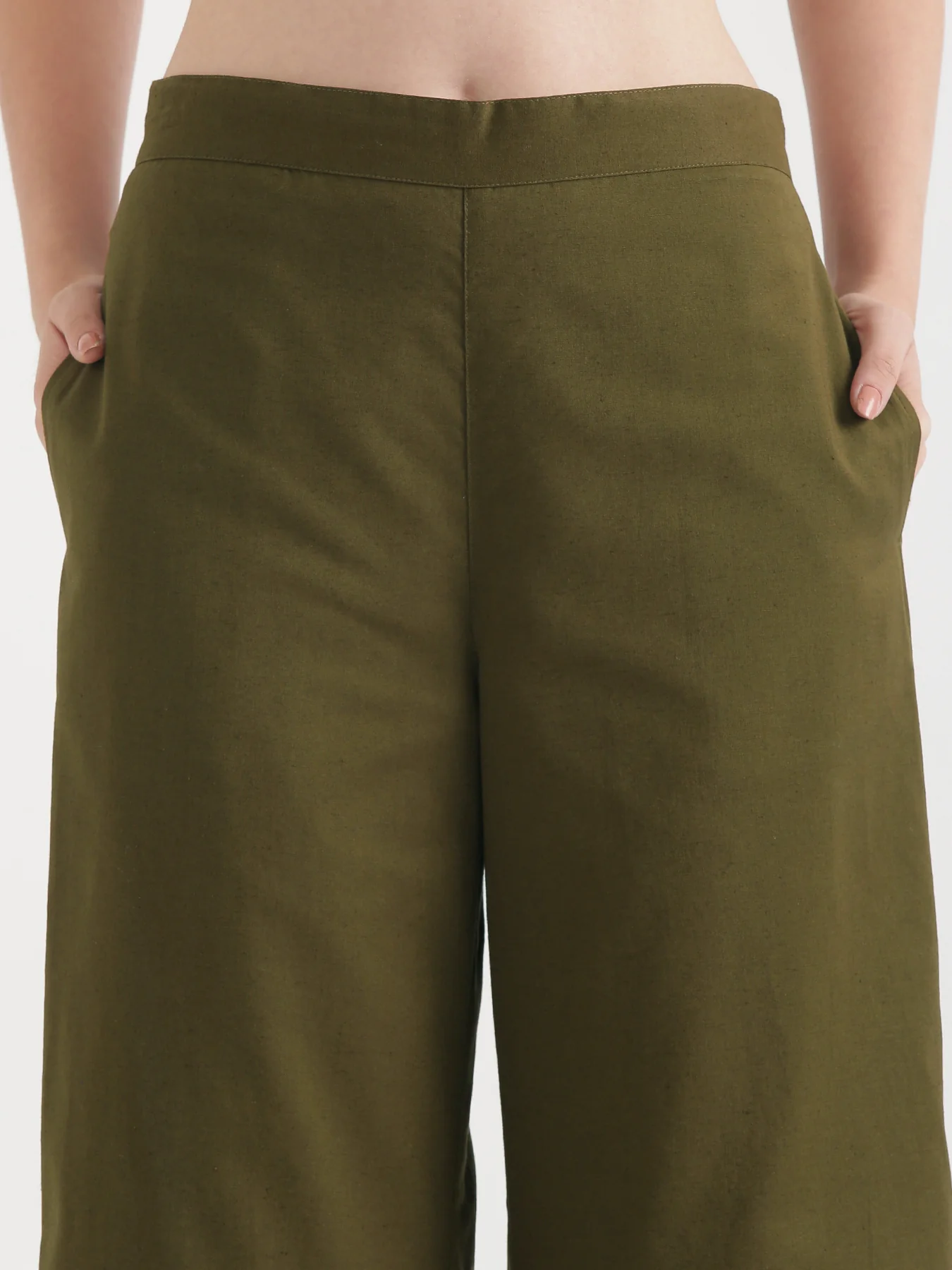 Women Olive Green Airy Linen Wide Leg Pant - Image 9