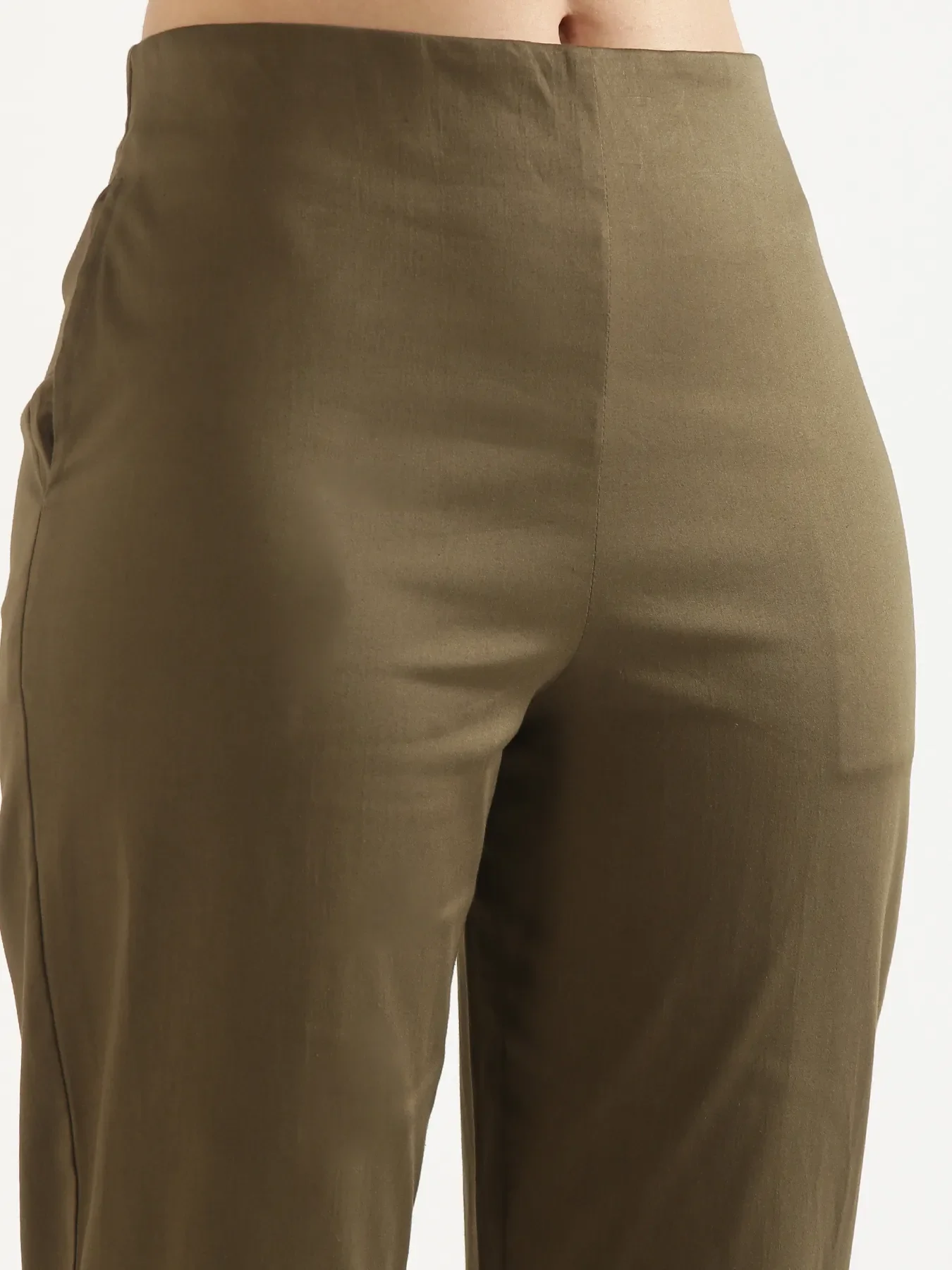 Women Olive Green Straight Fit Formal Pants - Image 10