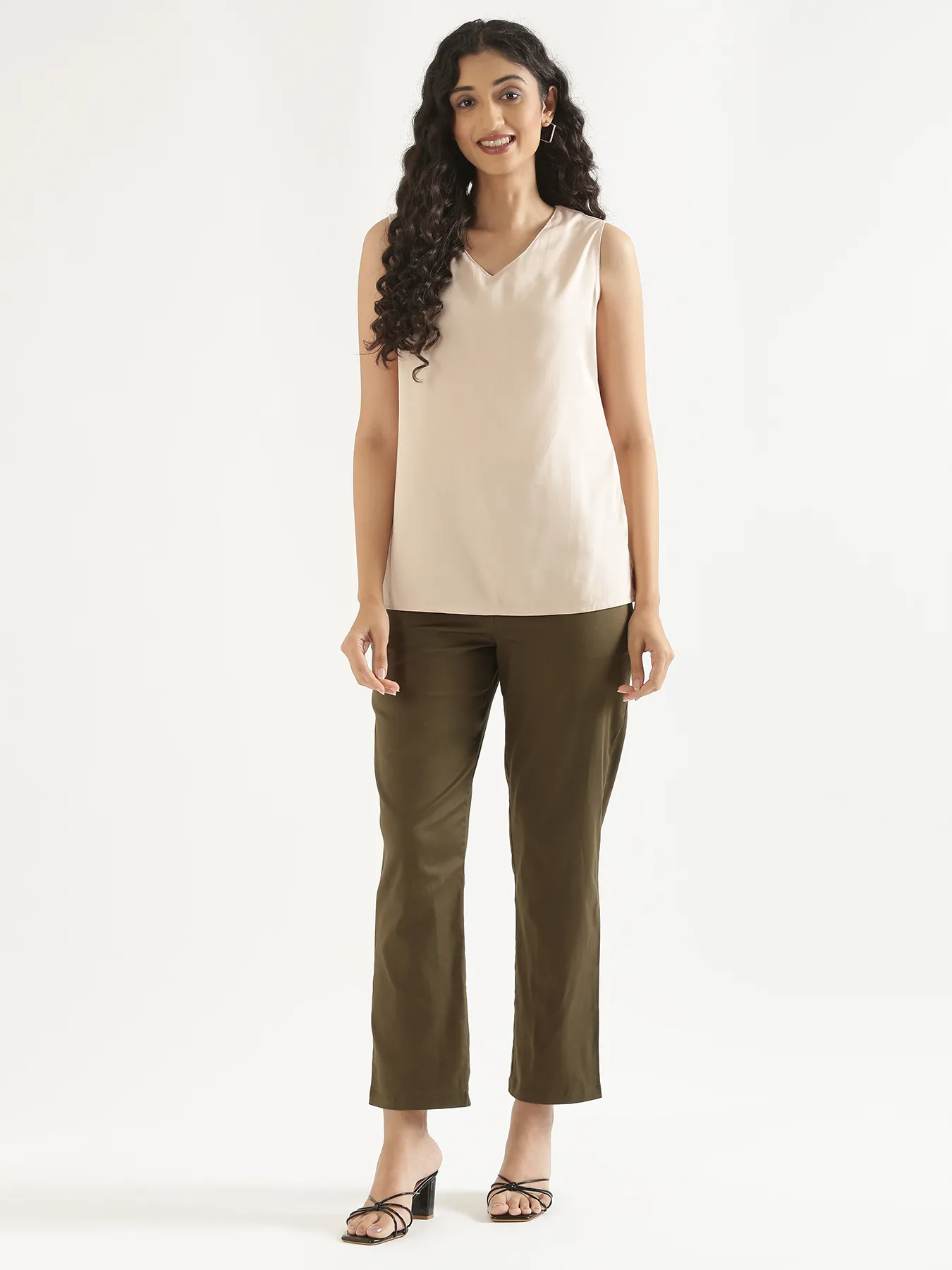 Women Olive Green Straight Fit Formal Pants - Image 5