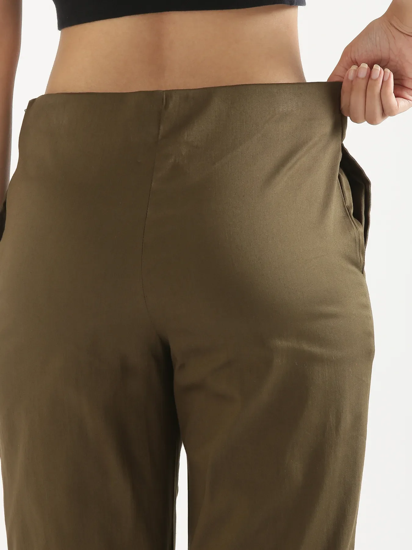 Women Olive Green Straight Fit Formal Pants - Image 8