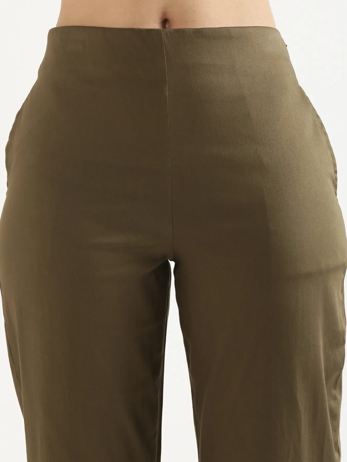 Women Olive Green Straight Fit Formal Pants - Image 9