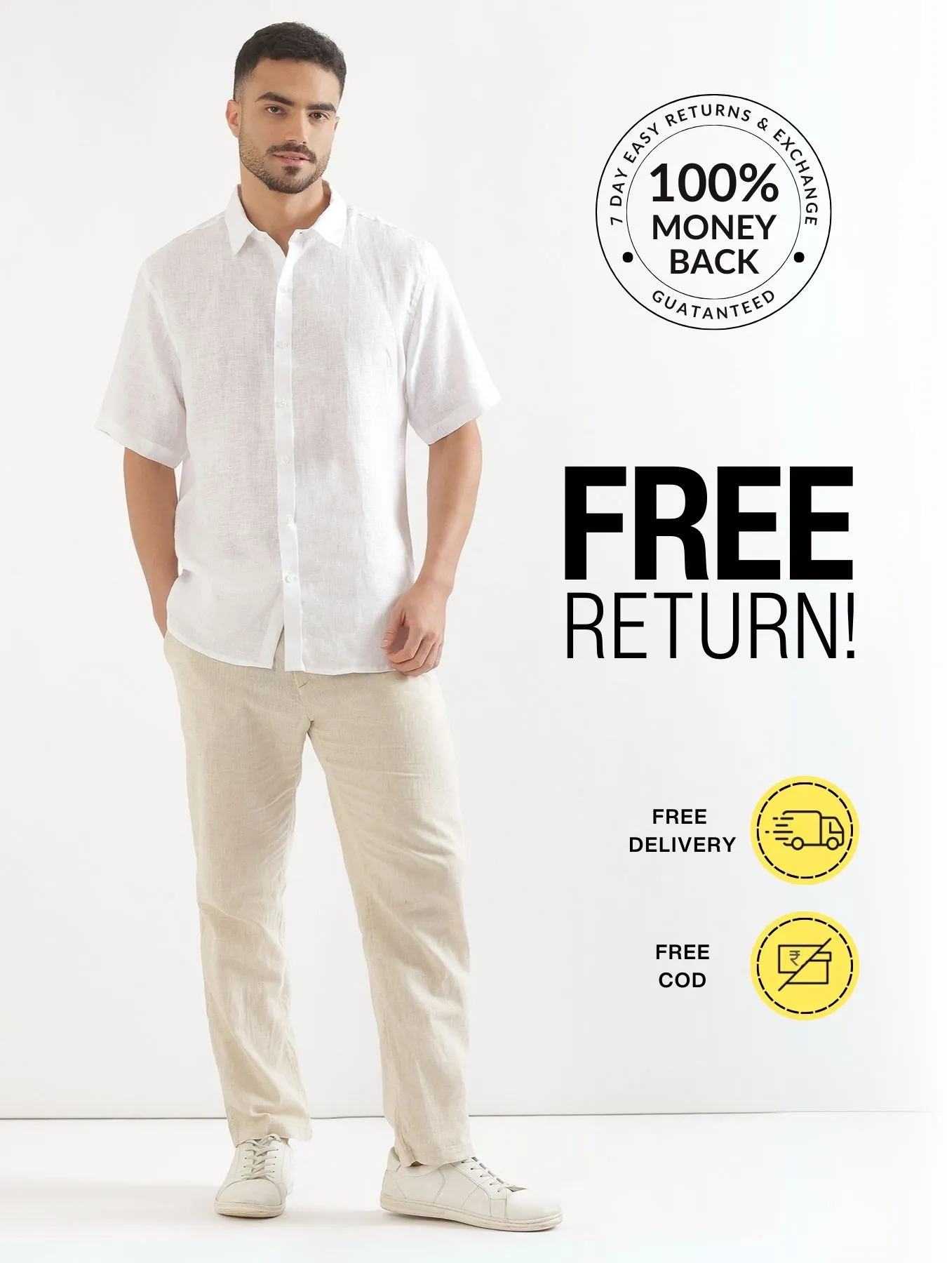 Pick Any 4 Men 100% Half Sleeve Linen Shirts - Image 7