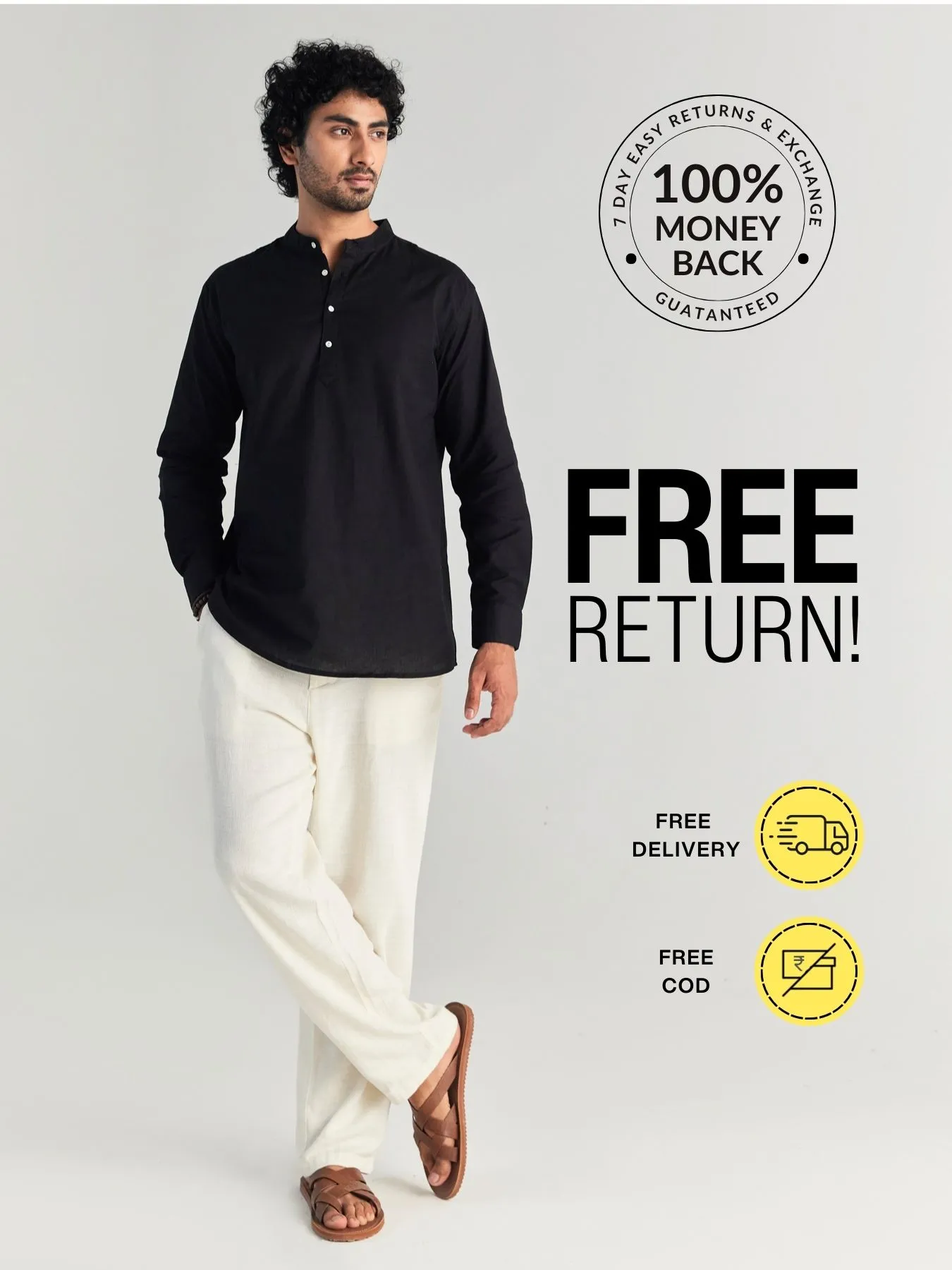 Pick Any 2 Men Airy Linen Short Kurta - Image 15