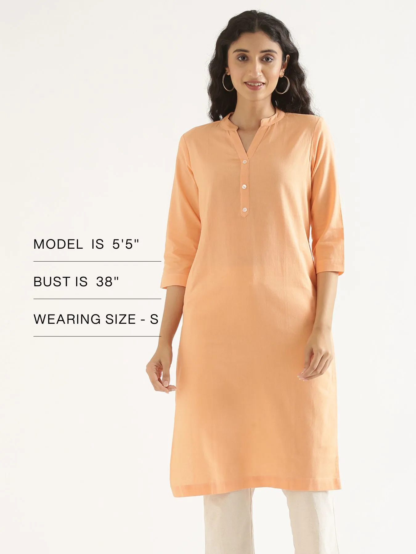 Women Peach Airy Linen Long Kurta - Image 13