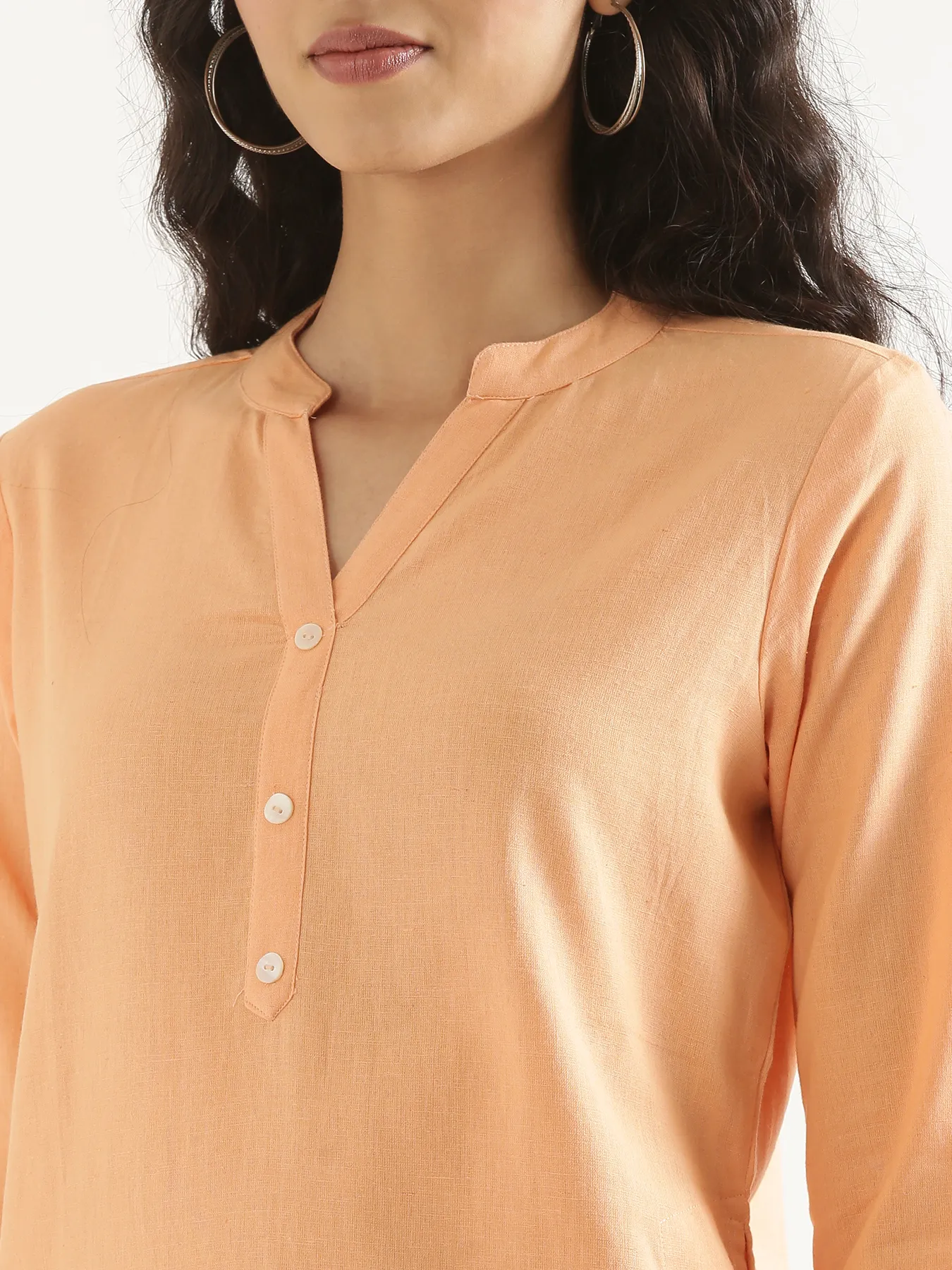 Women Peach Airy Linen Long Kurta - Image 6