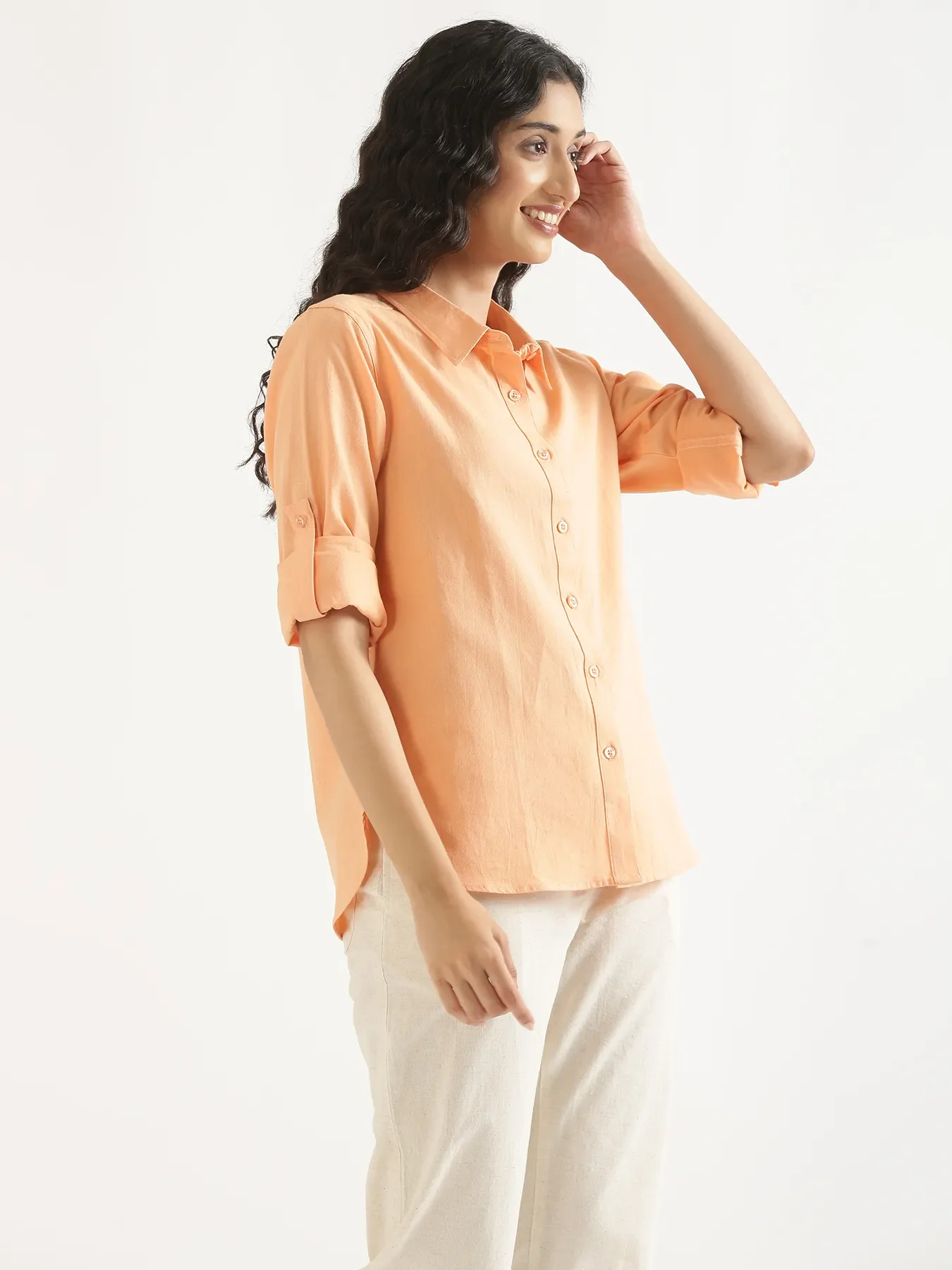 Women Peach Airy-Linen Shirt - Image 10