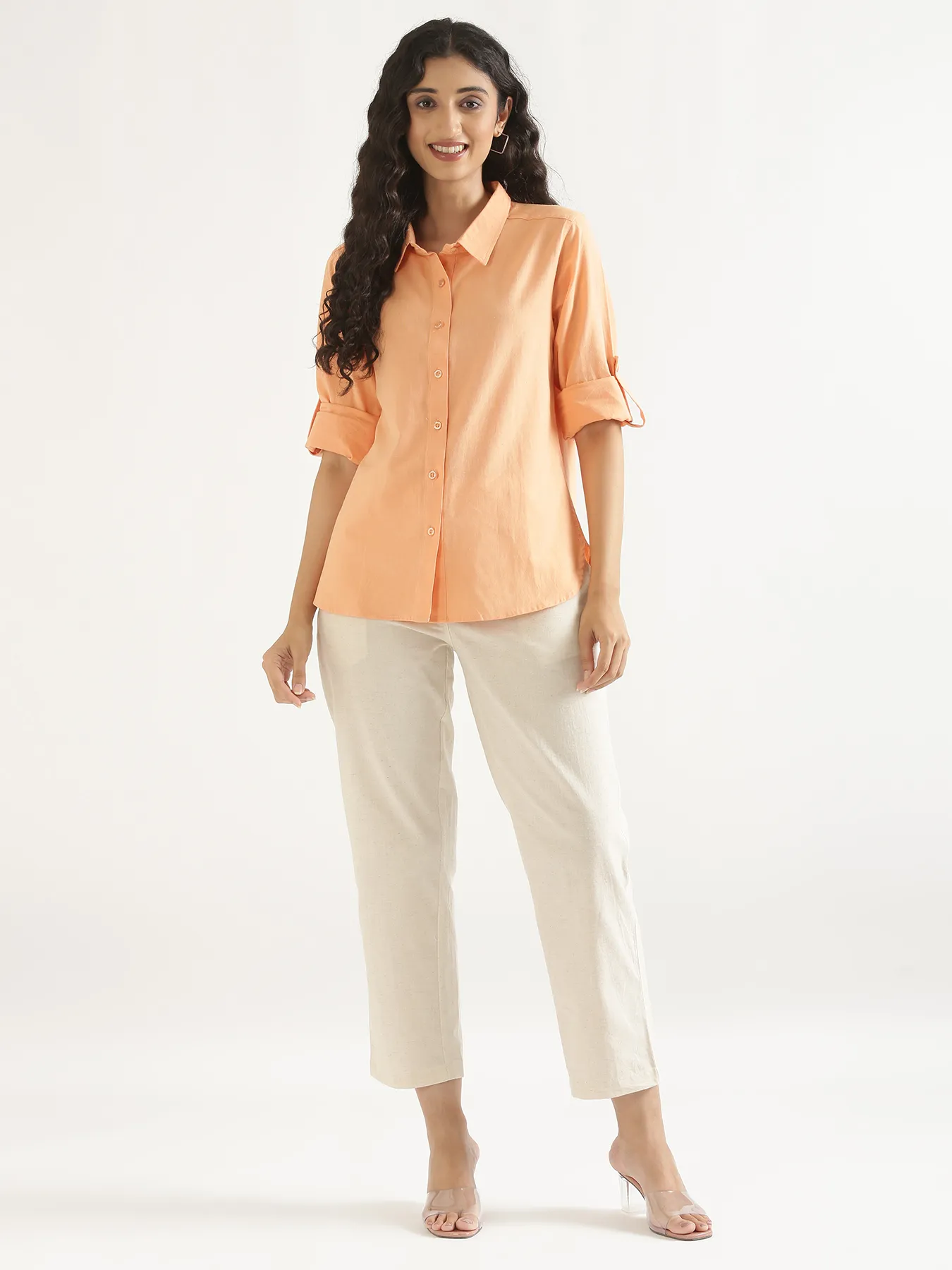 Women Peach Airy-Linen Shirt - Image 11