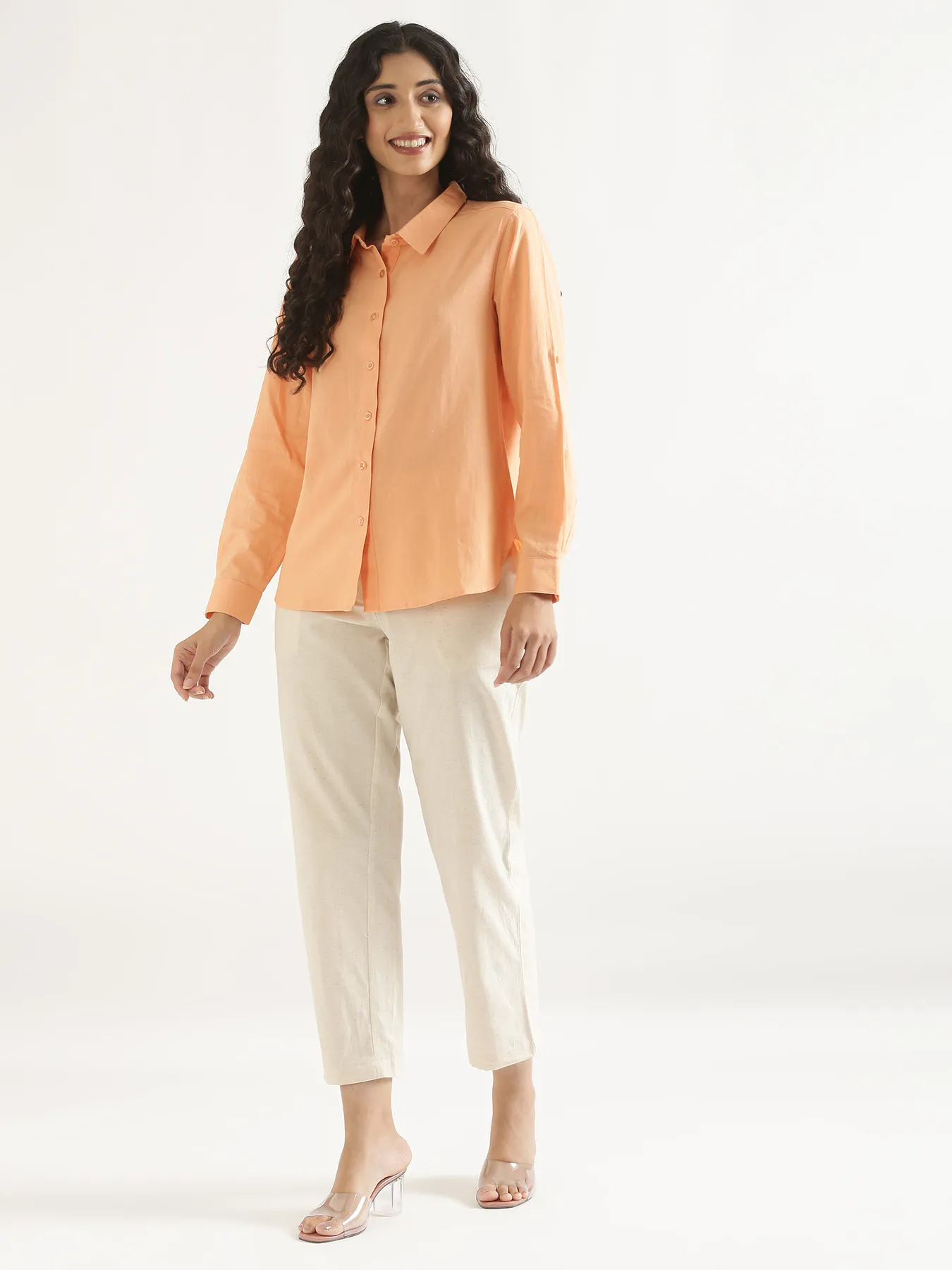 Women Peach Airy-Linen Shirt - Image 12