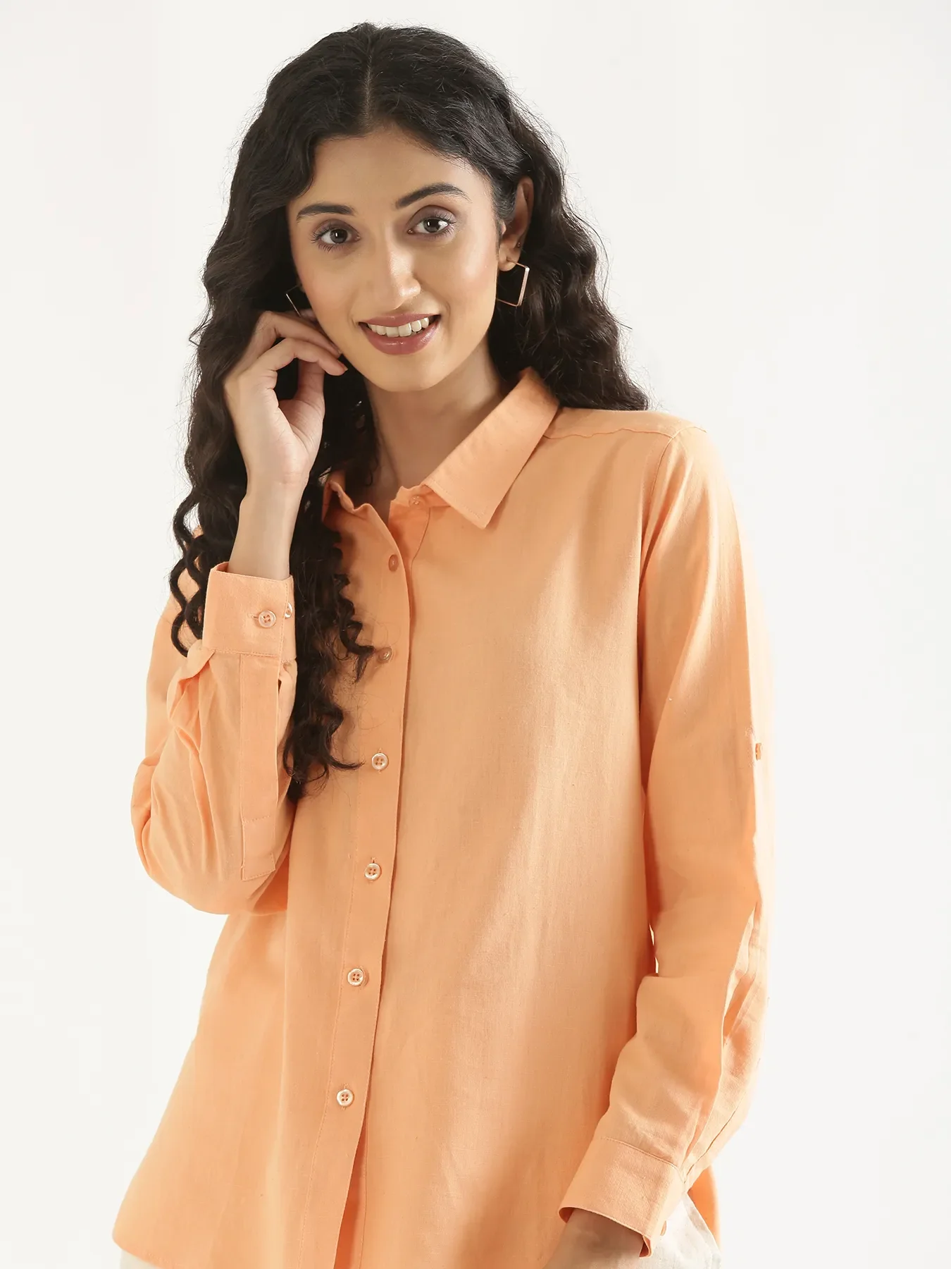 Women Peach Airy-Linen Shirt - Image 4
