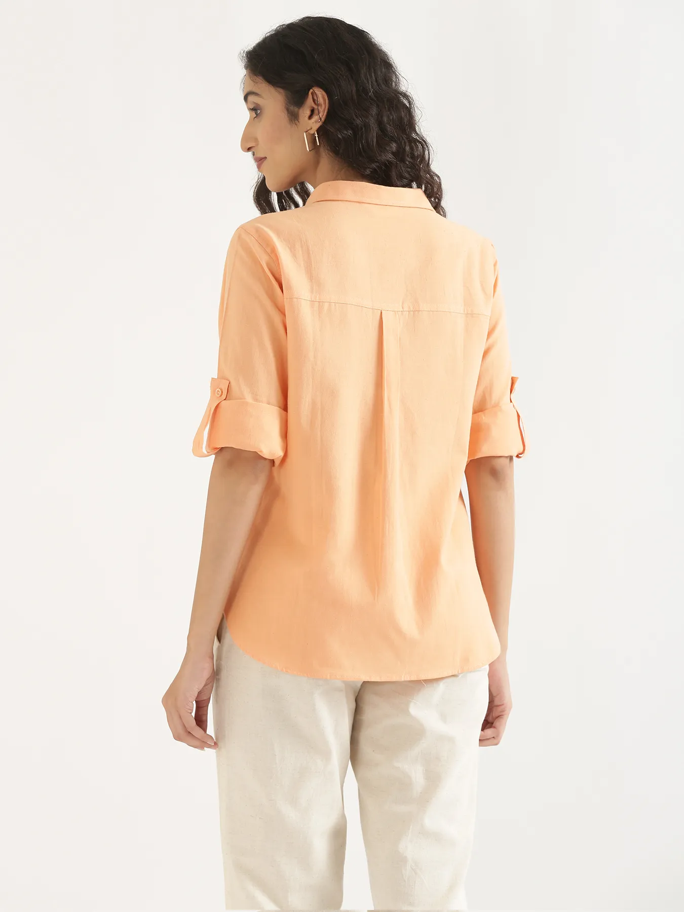 Women Peach Airy-Linen Shirt - Image 5