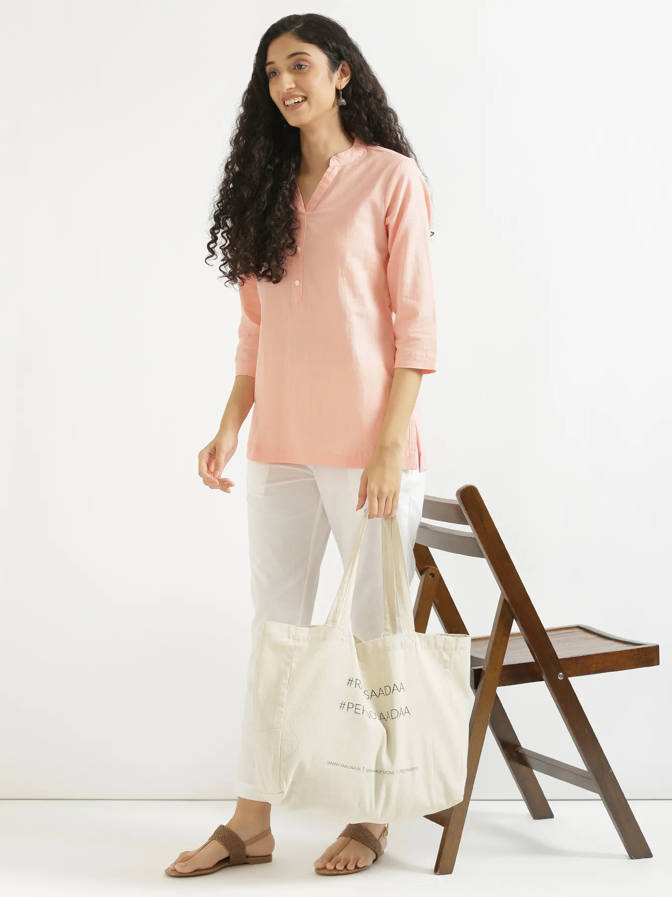 Women Peach Airy Linen Short Kurta - Image 11