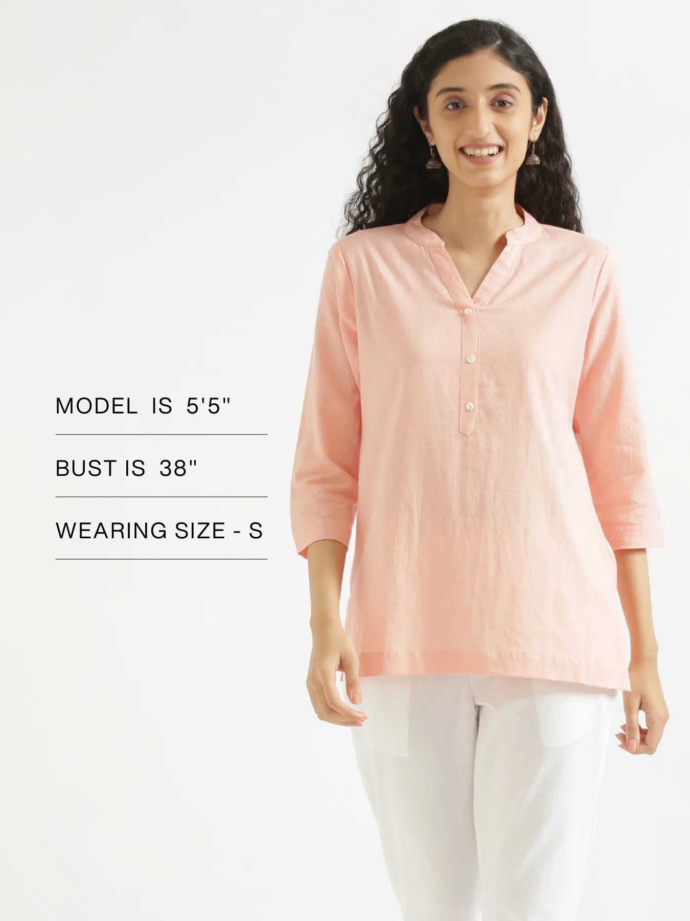 Women Peach Airy Linen Short Kurta - Image 12