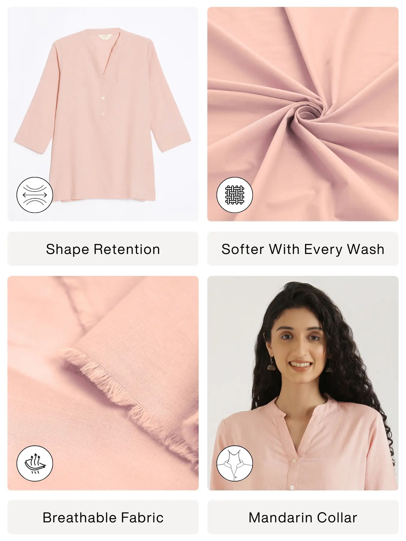 Women Peach Airy Linen Short Kurta - Image 2