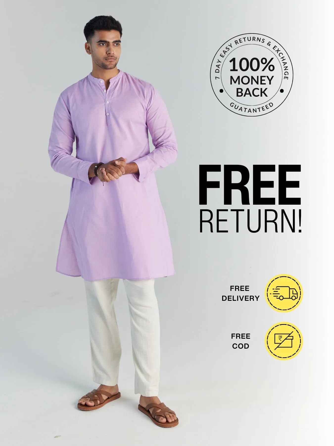 Pick Any 2 Men Airy Linen Long Kurta - Image 17
