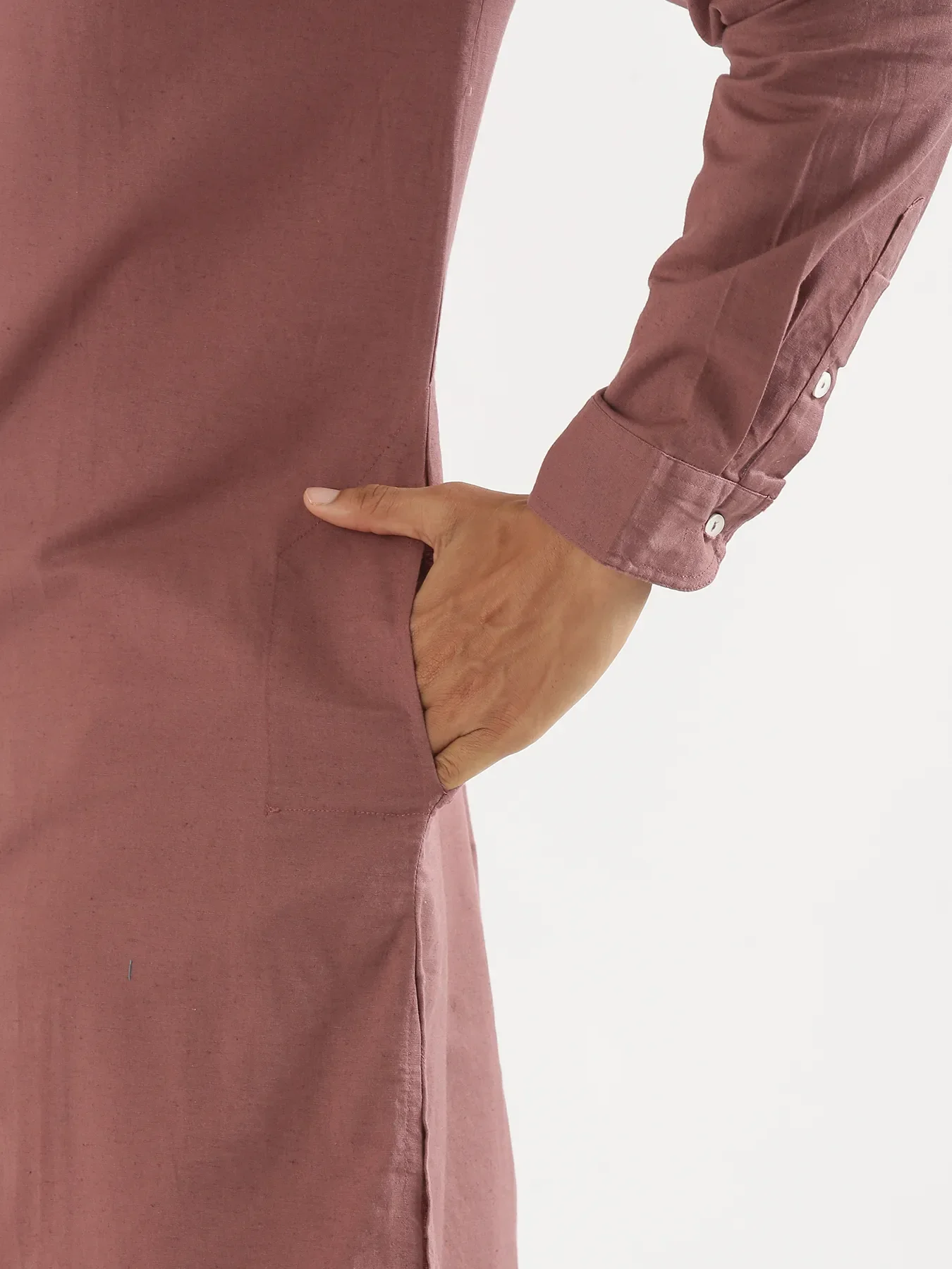 Men Rose Taupe Airy Linen Long Kurta - Image 12