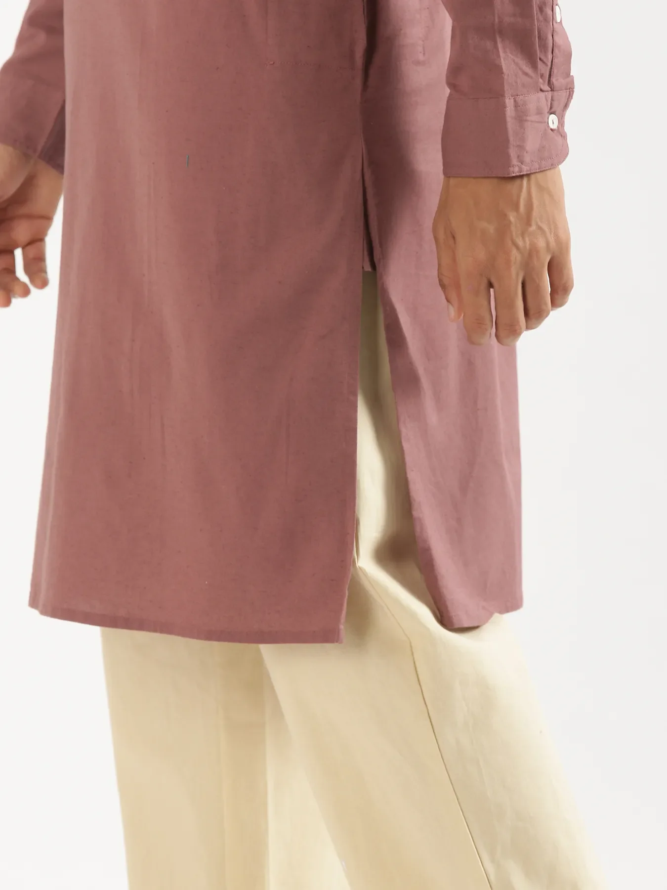 Men Rose Taupe Airy Linen Long Kurta - Image 13