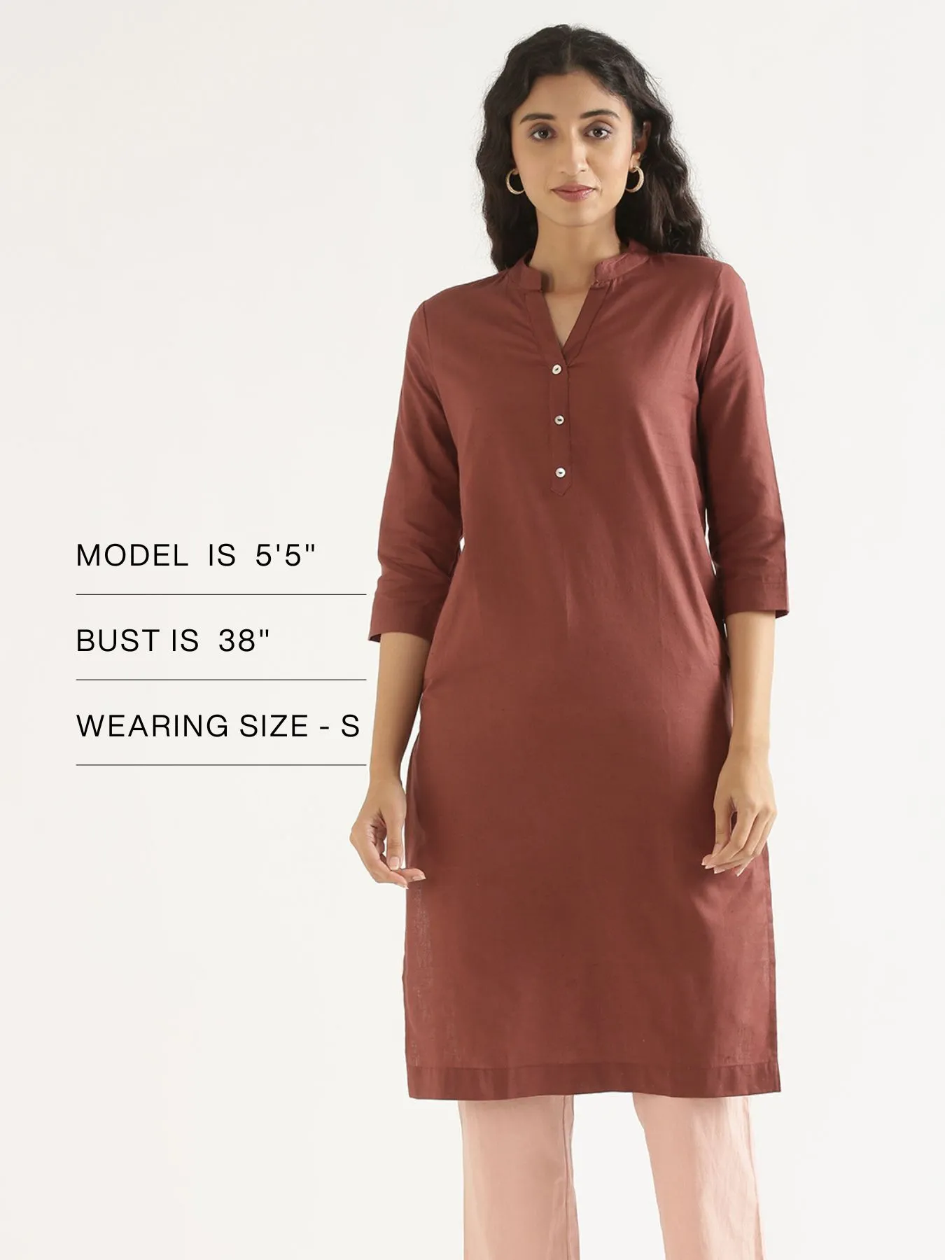 Women Rose Taupe Airy Linen Long Kurta - Image 15