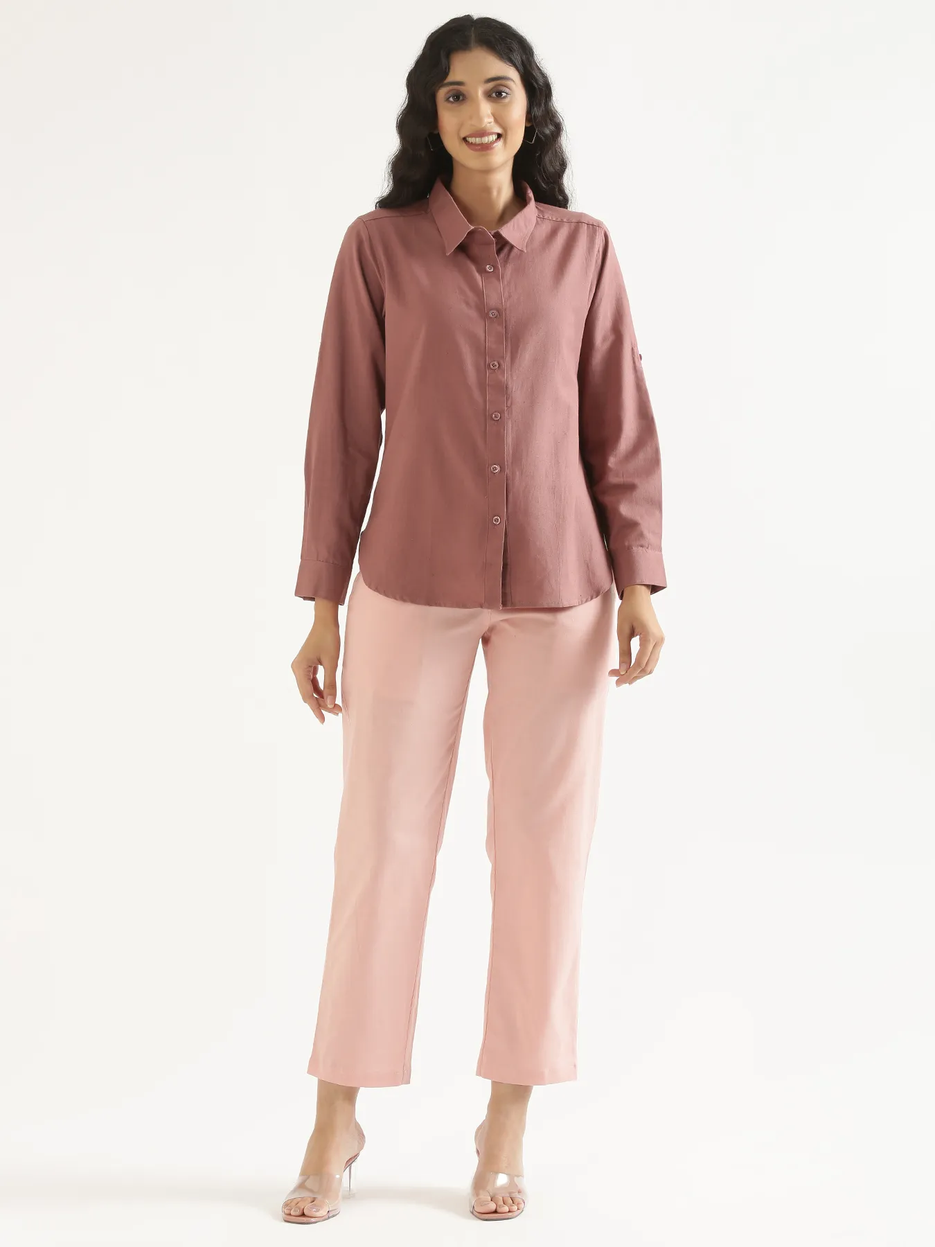 Women Rose Taupe Airy-Linen Shirt - Image 11