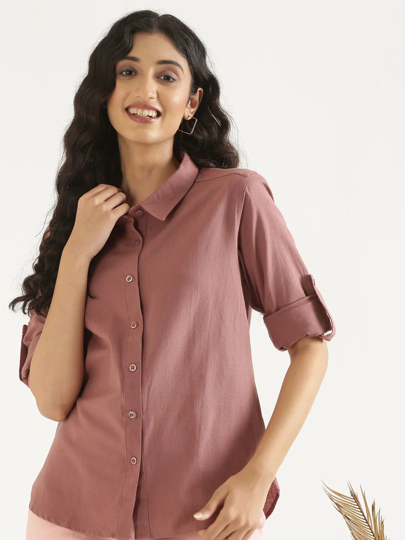 Women Rose Taupe Airy-Linen Shirt - Image 4