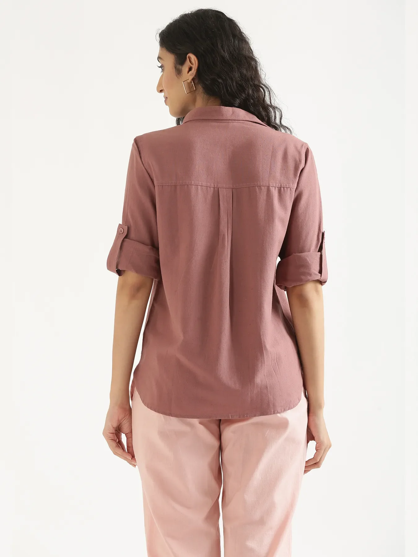 Women Rose Taupe Airy-Linen Shirt - Image 5