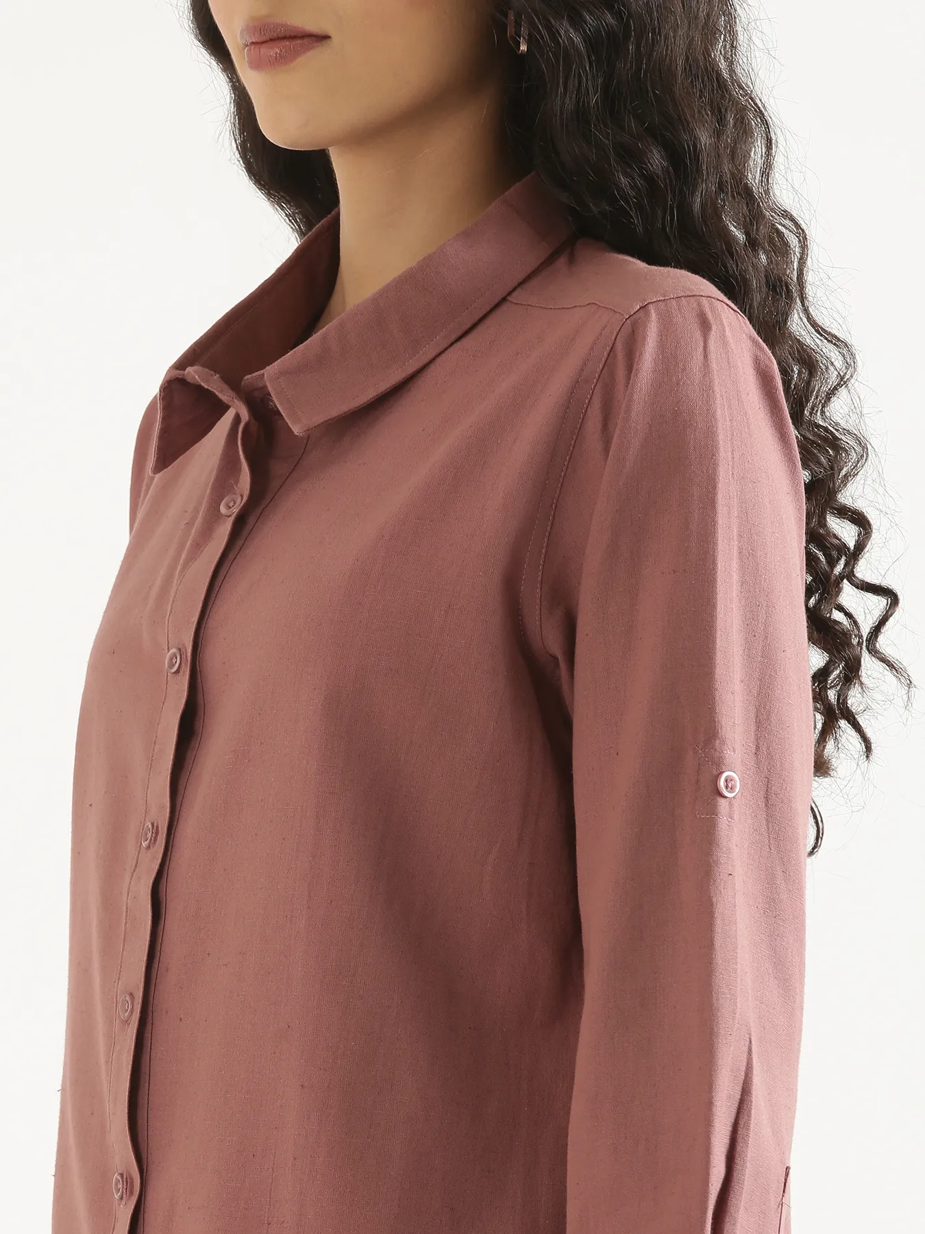 Women Rose Taupe Airy-Linen Shirt - Image 6