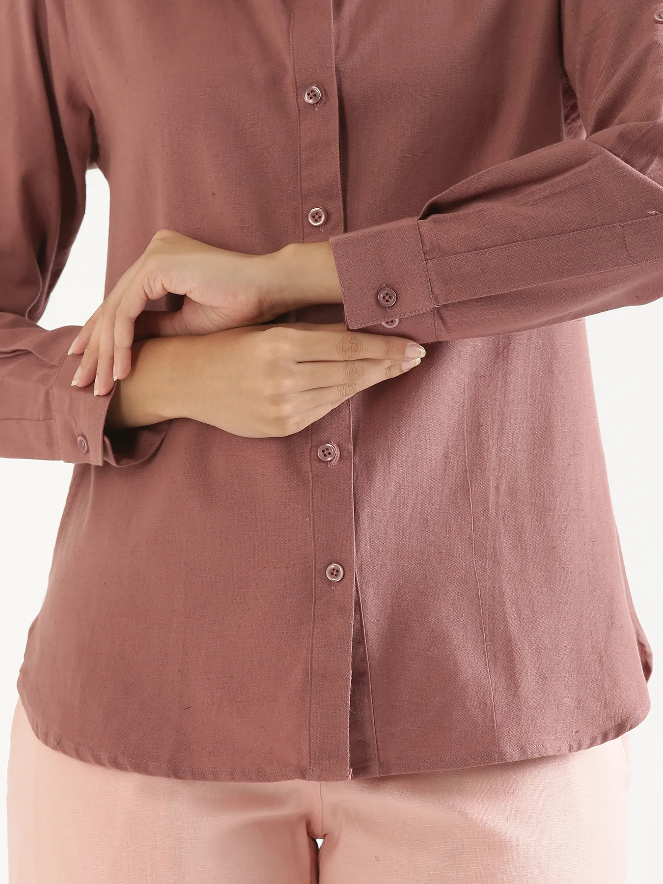 Women Rose Taupe Airy-Linen Shirt - Image 7