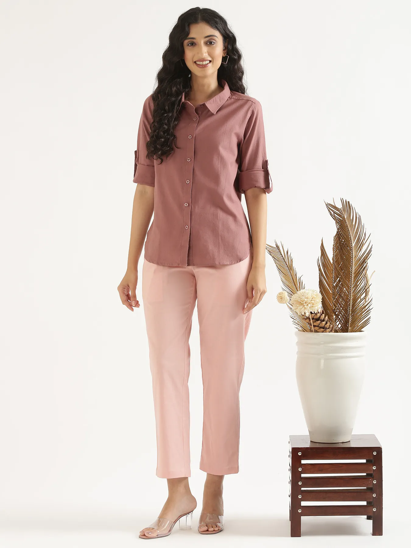 Women Rose Taupe Airy-Linen Shirt - Image 8