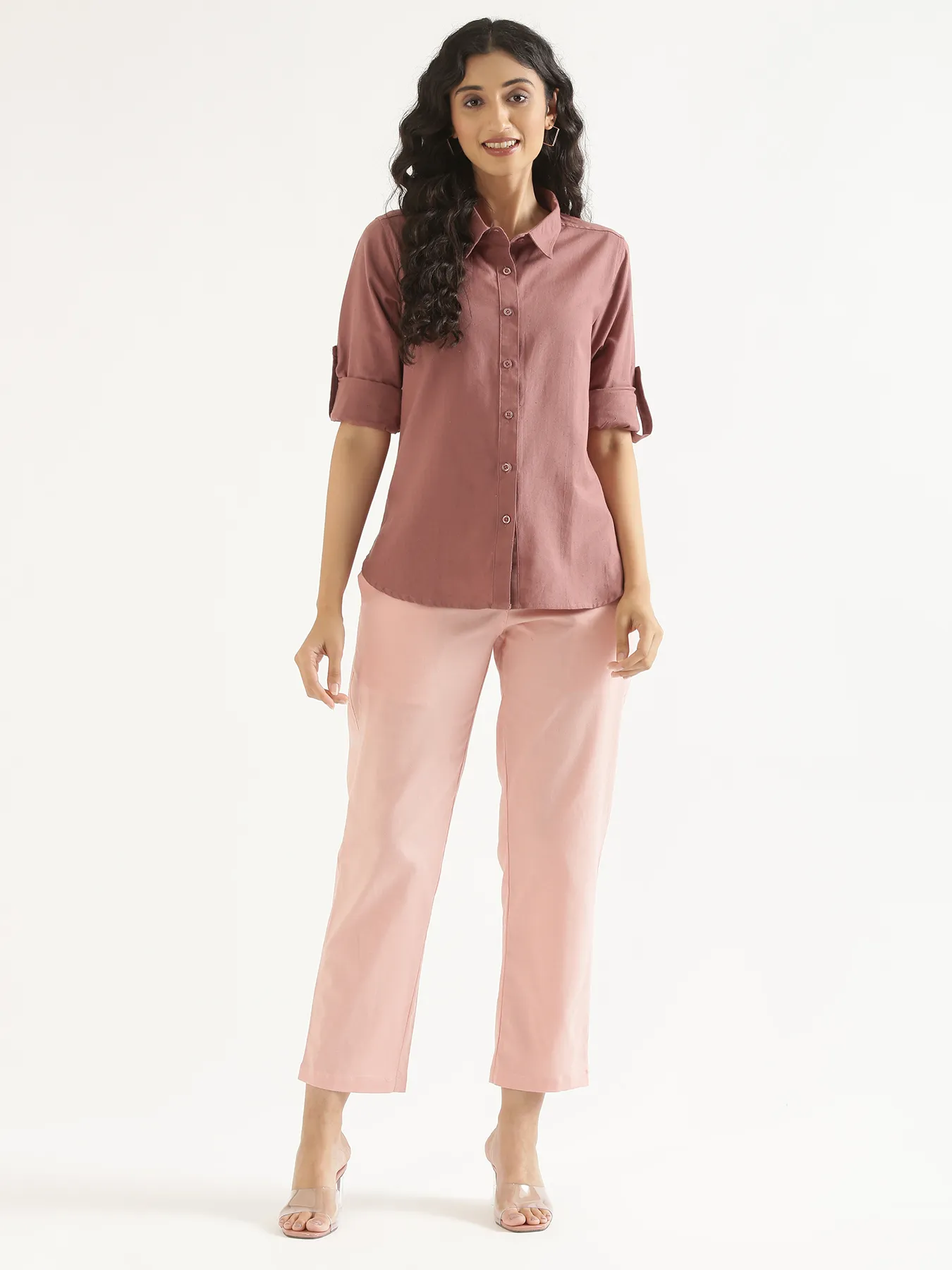 Women Rose Taupe Airy-Linen Shirt - Image 9