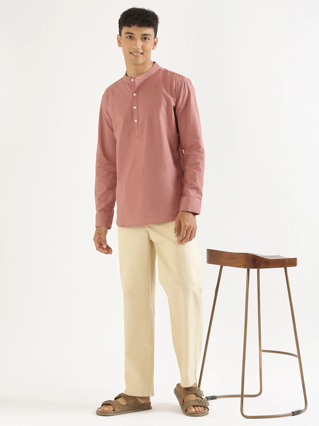 Men Rose Taupe Airy Linen Short Kurta - Image 10