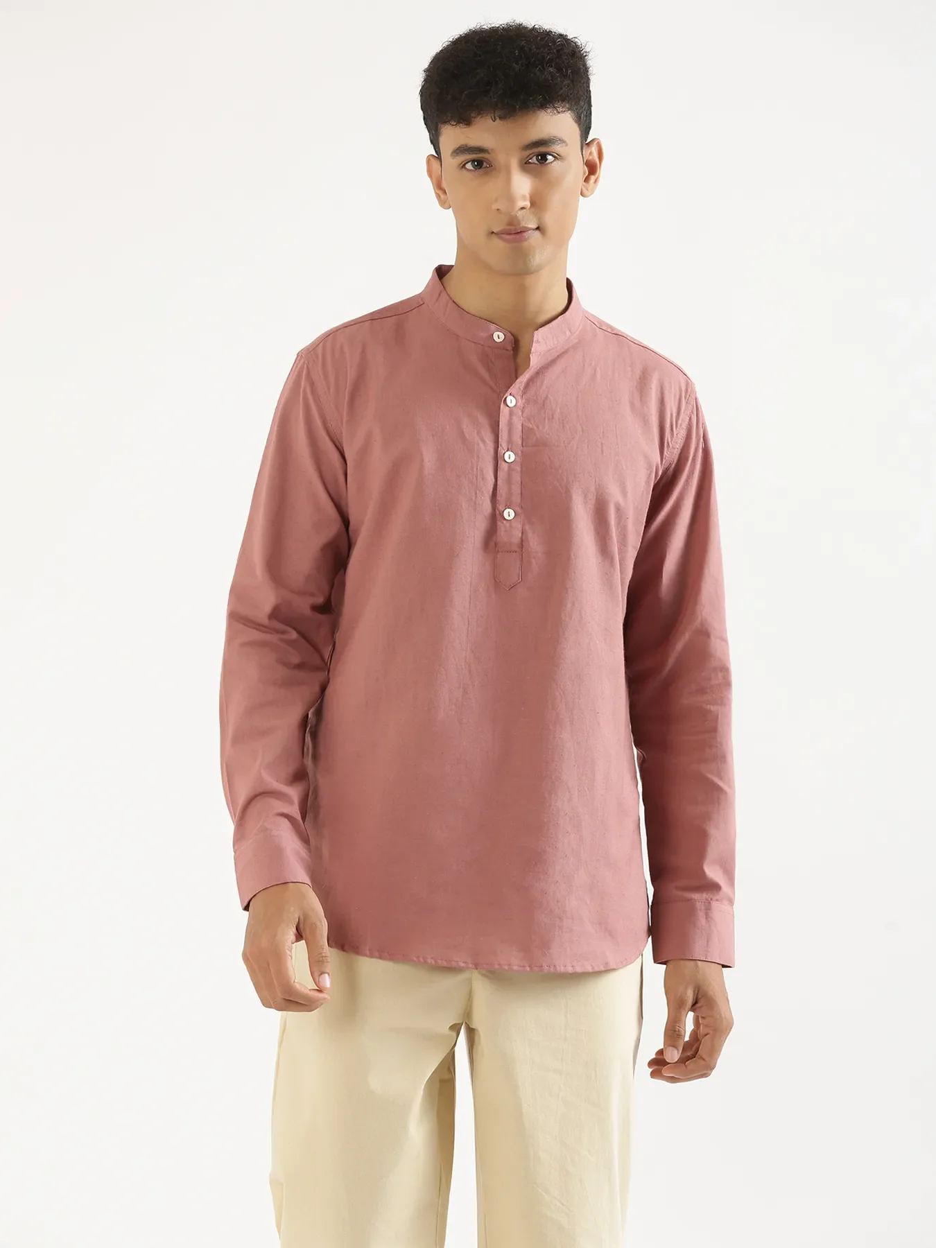 Men Rose Taupe Airy Linen Short Kurta - Image 2
