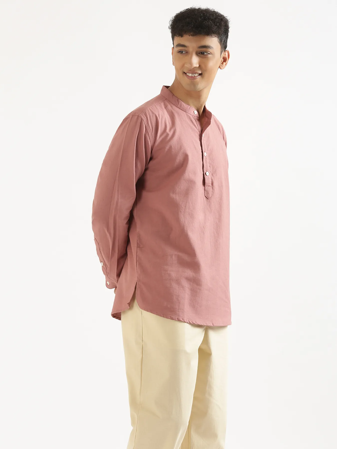 Men Rose Taupe Airy Linen Short Kurta - Image 7