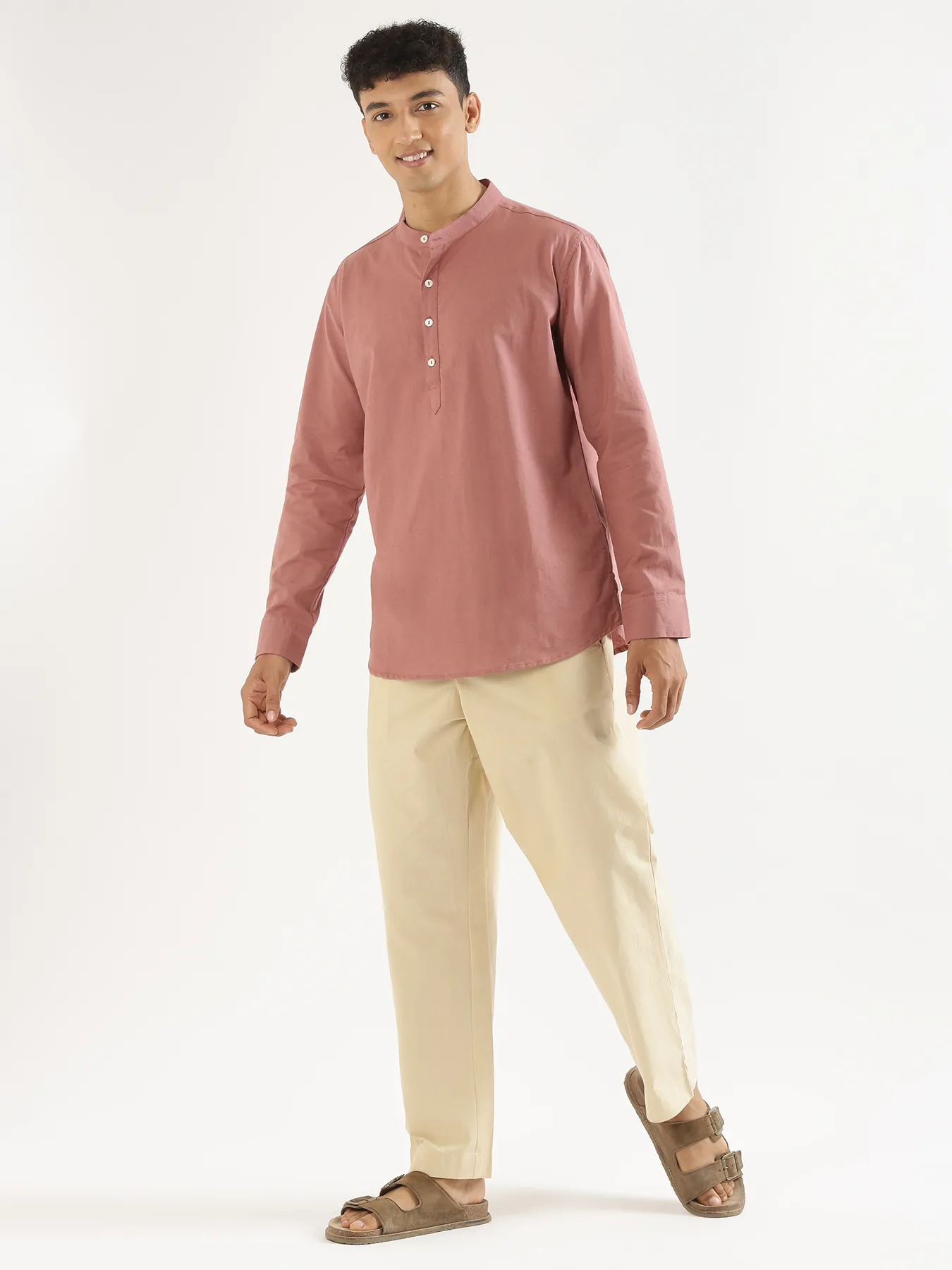 Men Rose Taupe Airy Linen Short Kurta - Image 9