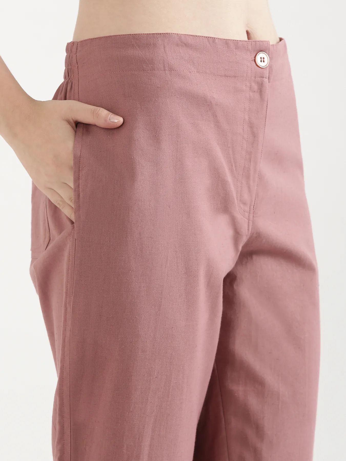 Women Rose Taupe Airy Linen Straight Pants - Image 10