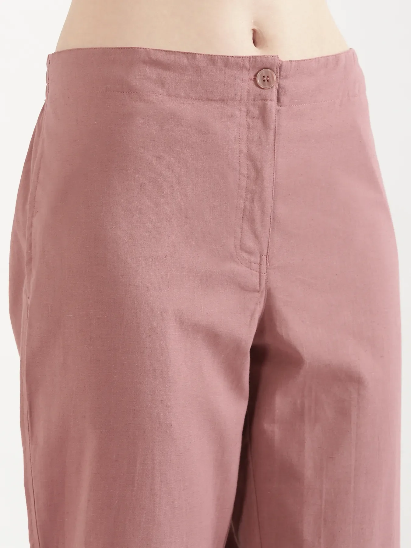 Women Rose Taupe Airy Linen Straight Pants - Image 11