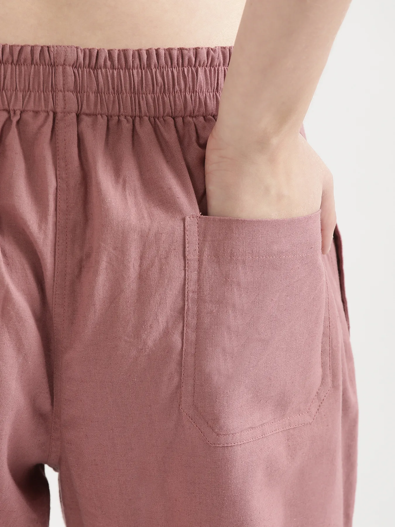 Women Rose Taupe Airy Linen Straight Pants - Image 14