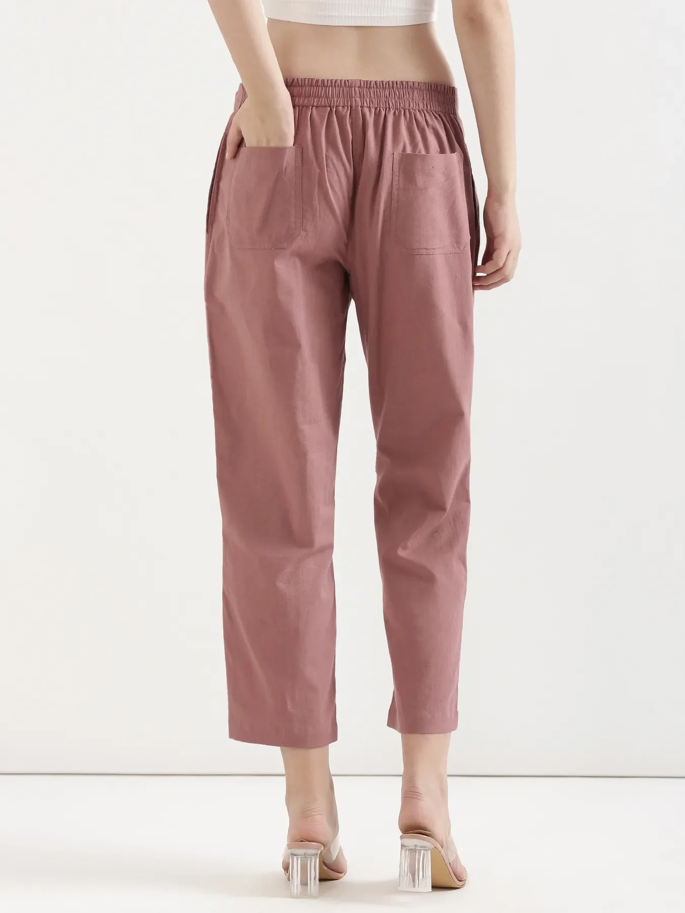 Women Rose Taupe Airy Linen Straight Pants - Image 7