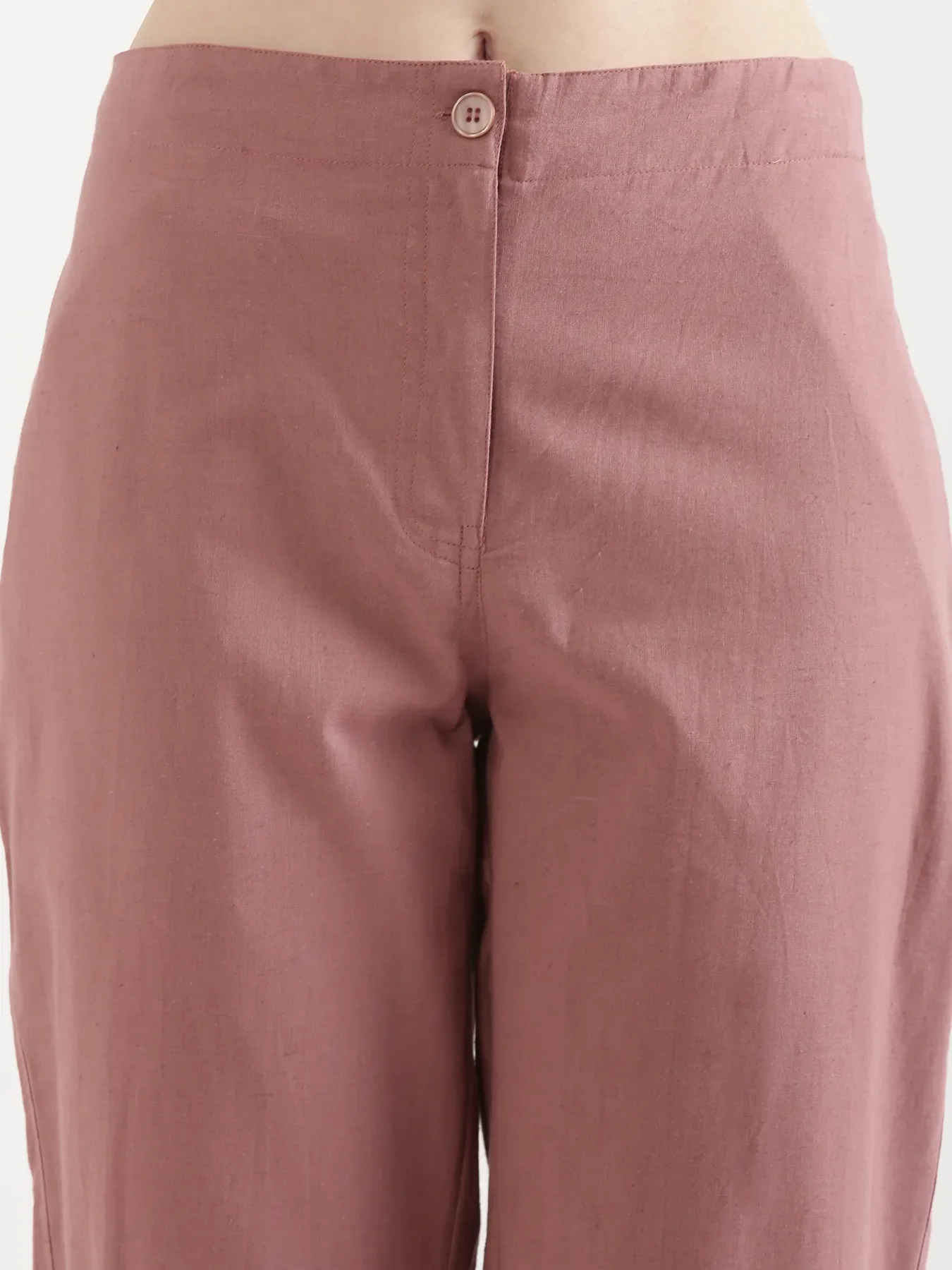 Women Rose Taupe Airy Linen Straight Pants - Image 8