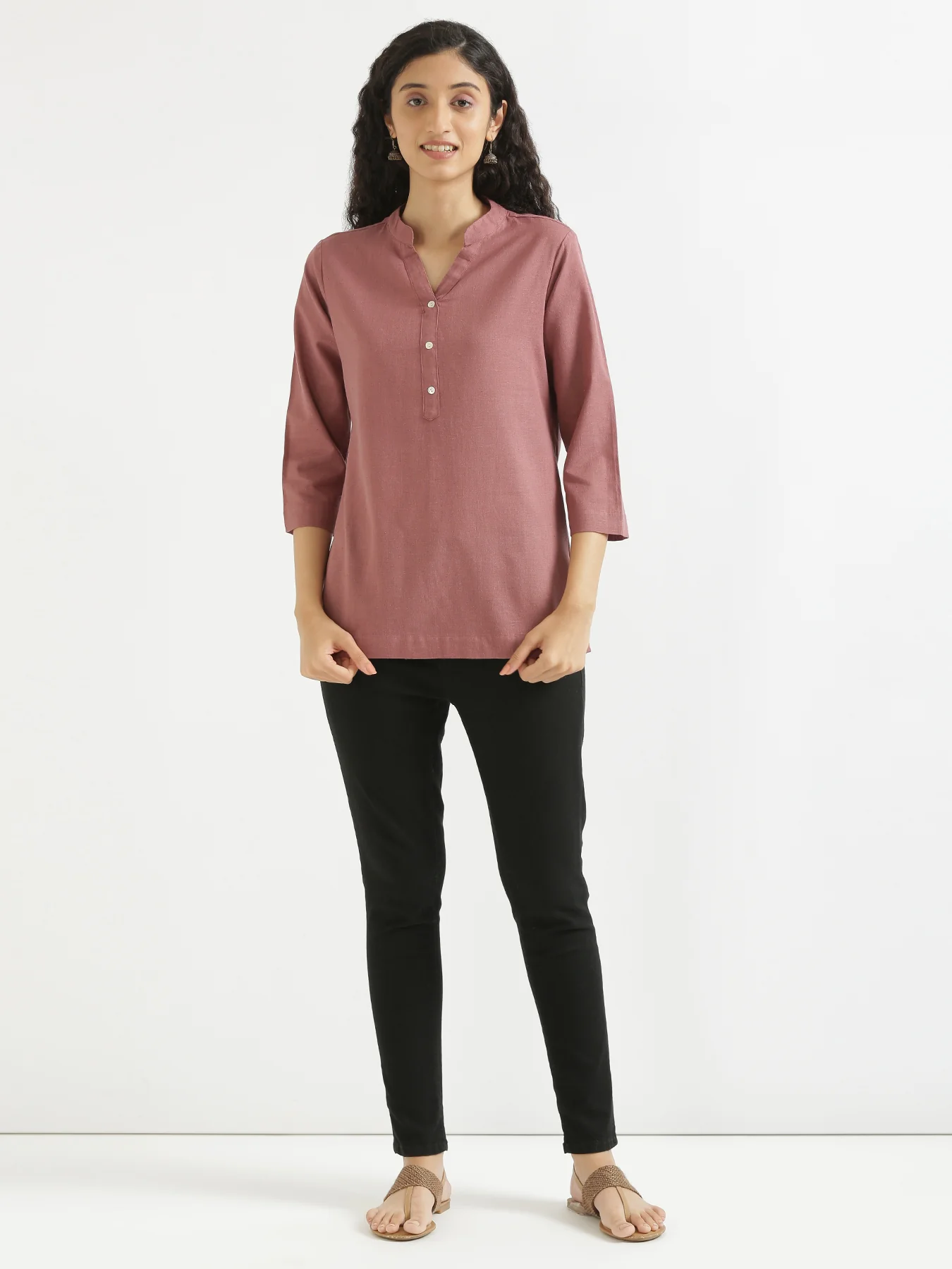 Women Rose Taupe & Maroon Short Kurta - Image 12