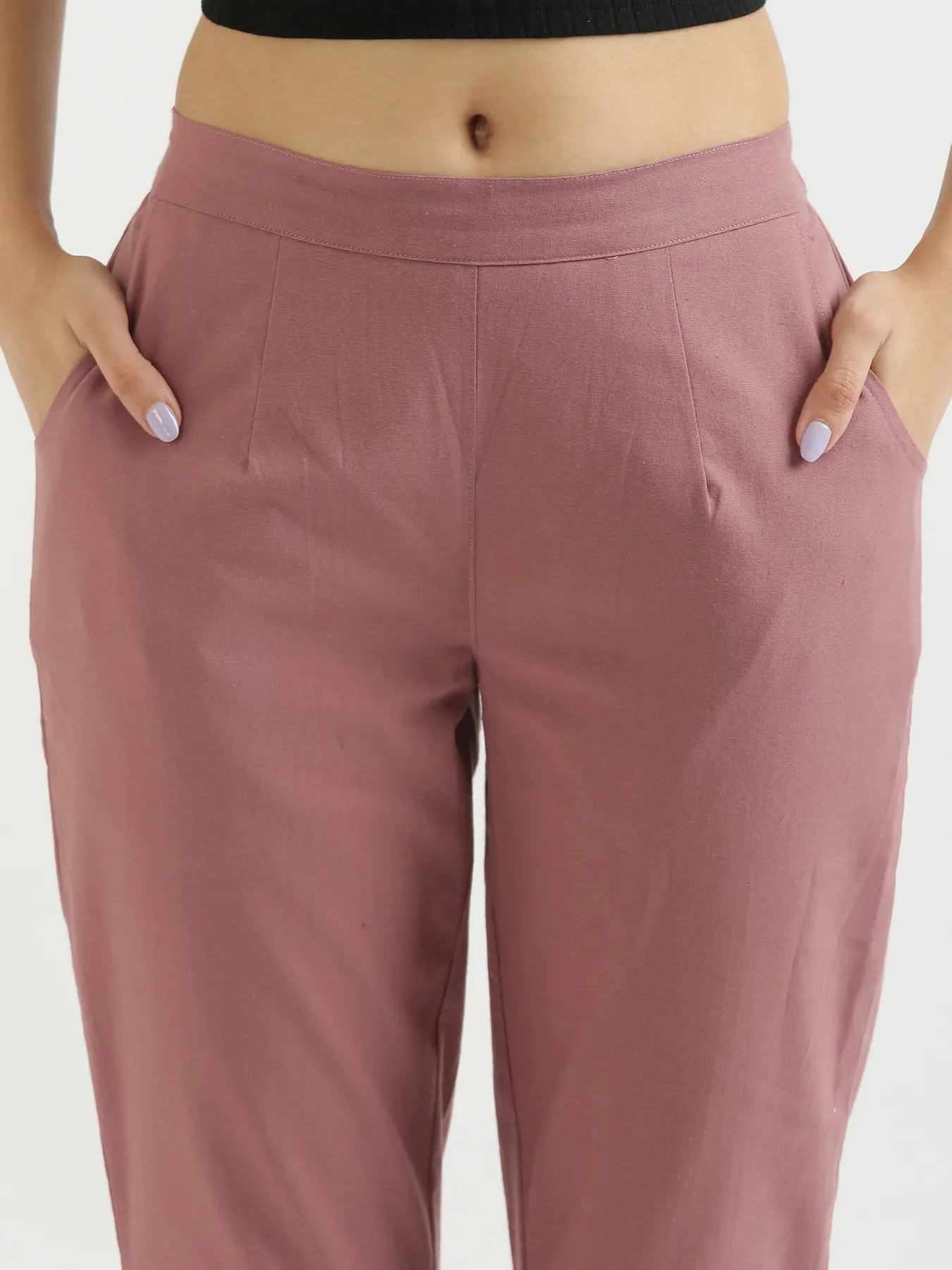 Women Rose Taupe Cotton Pant - Image 5