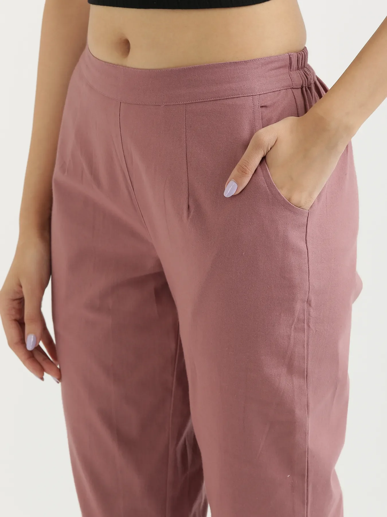 Women Rose Taupe Cotton Pant - Image 6